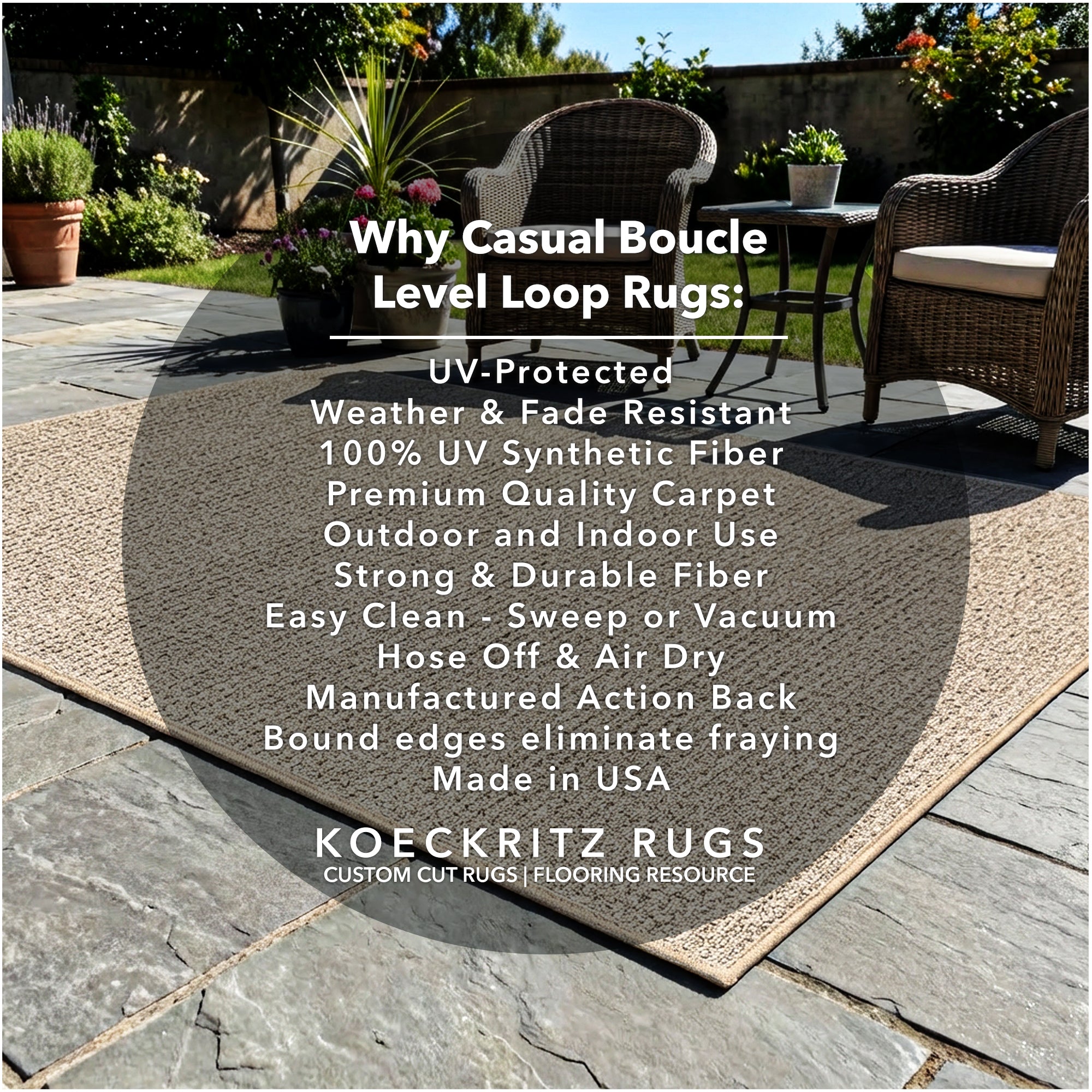 Casual Boucle Indoor/Outdoor Area Rug – Custom Sizes, 6 Colors