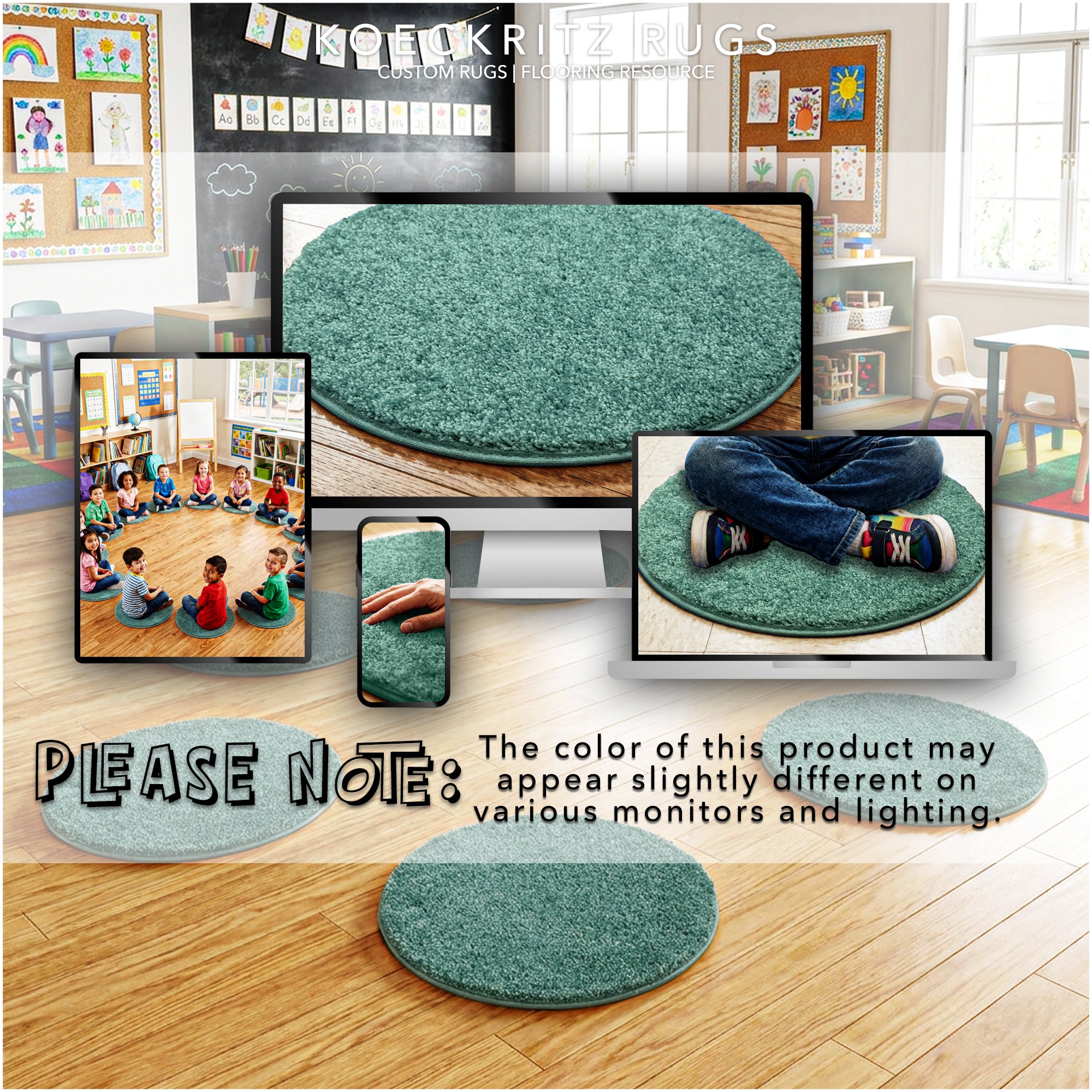 Children’s Classroom Carpet Circle Seats – Multiple Colors | 18” Round Soft Floor Cushions