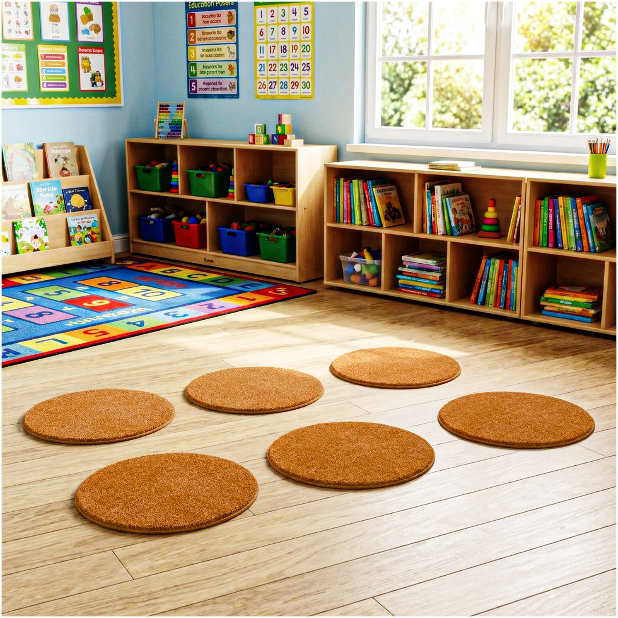 Children’s Classroom Carpet Circle Seats – Multiple Colors | 18” Round Soft Floor Cushions