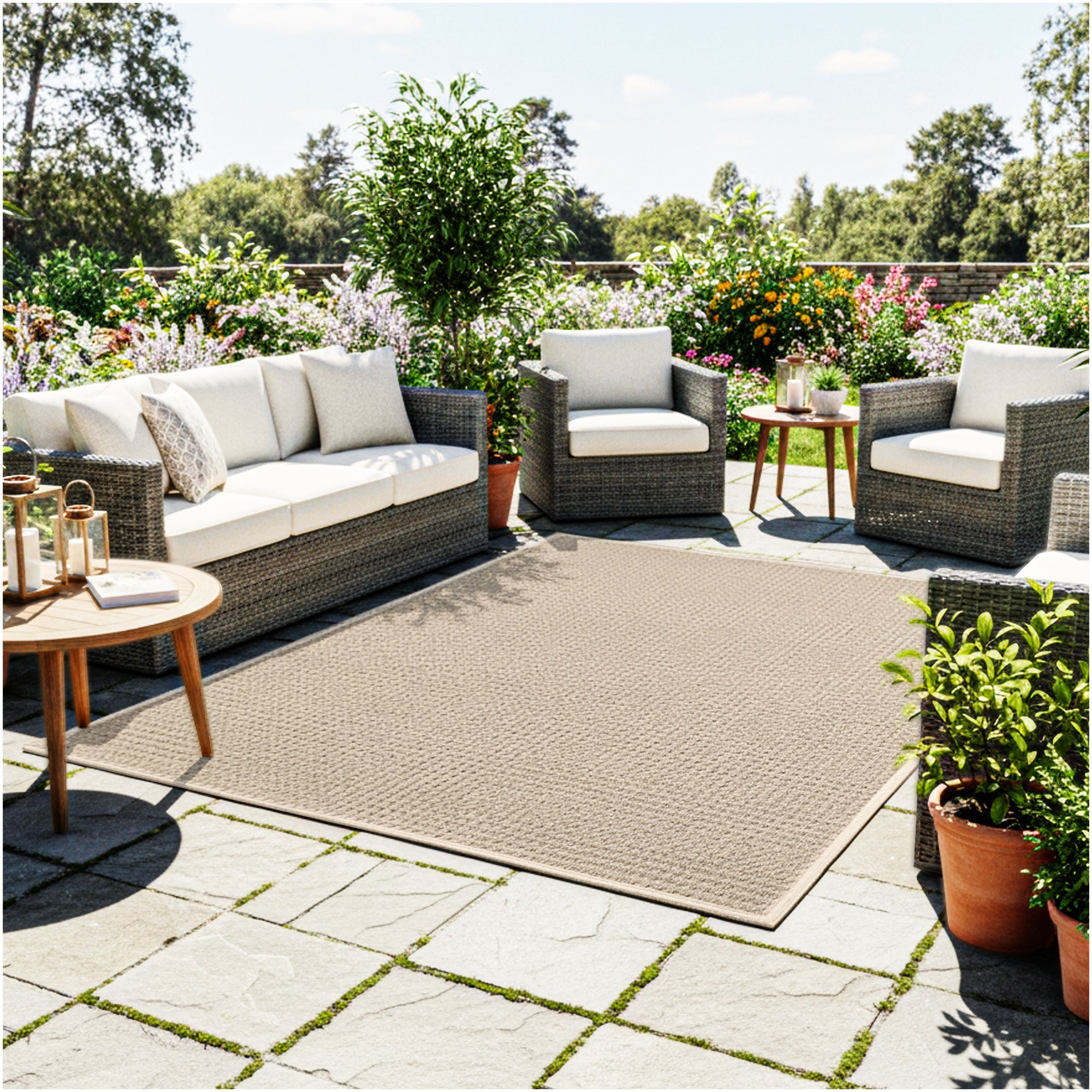 Interlace Waffle Pattern Indoor & Outdoor Rug – Eco-Friendly PET Fiber, Custom Sizes