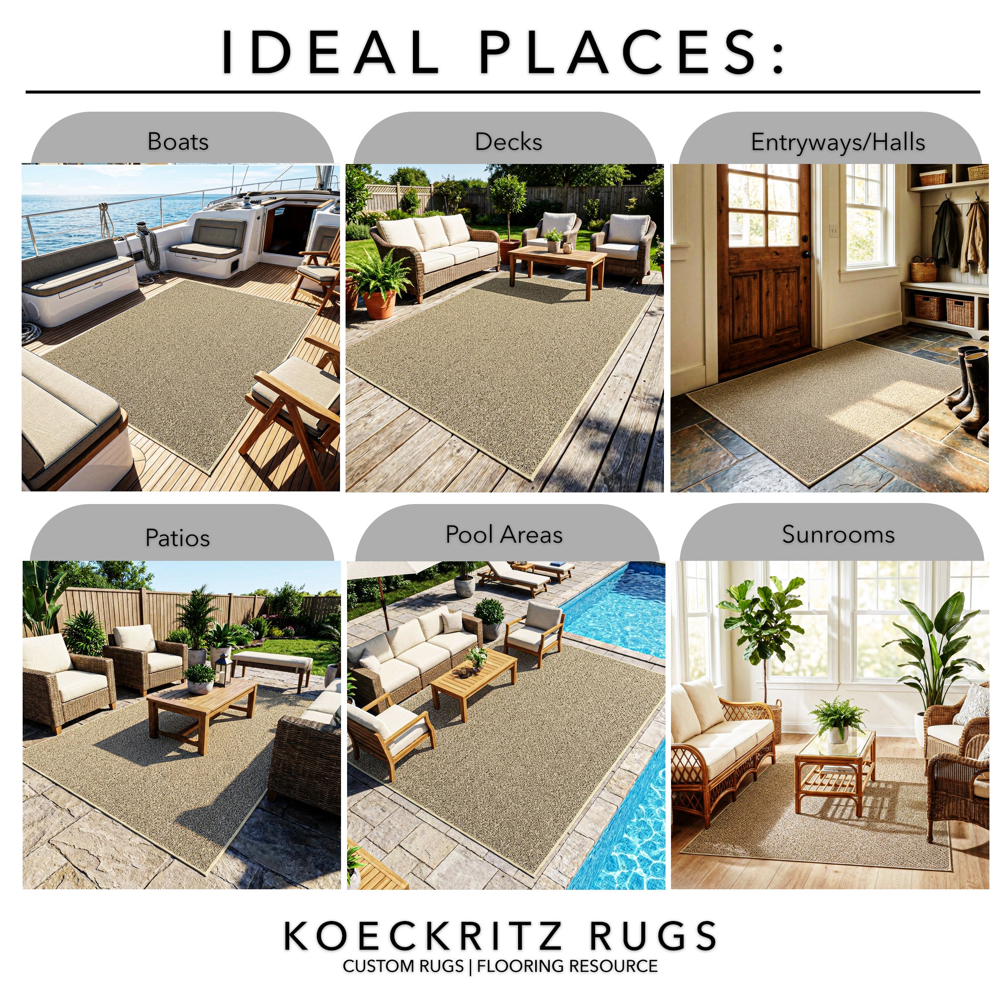 Natural Path Indoor/Outdoor Area Rug – Custom Sizes, 6 Colors