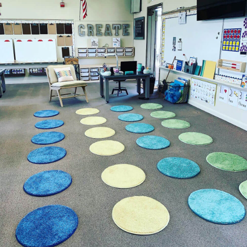 Children’s Carpet Circle Seats – Beach Day Collection Set of 20, 18” Round Soft Classroom Floor Cushions