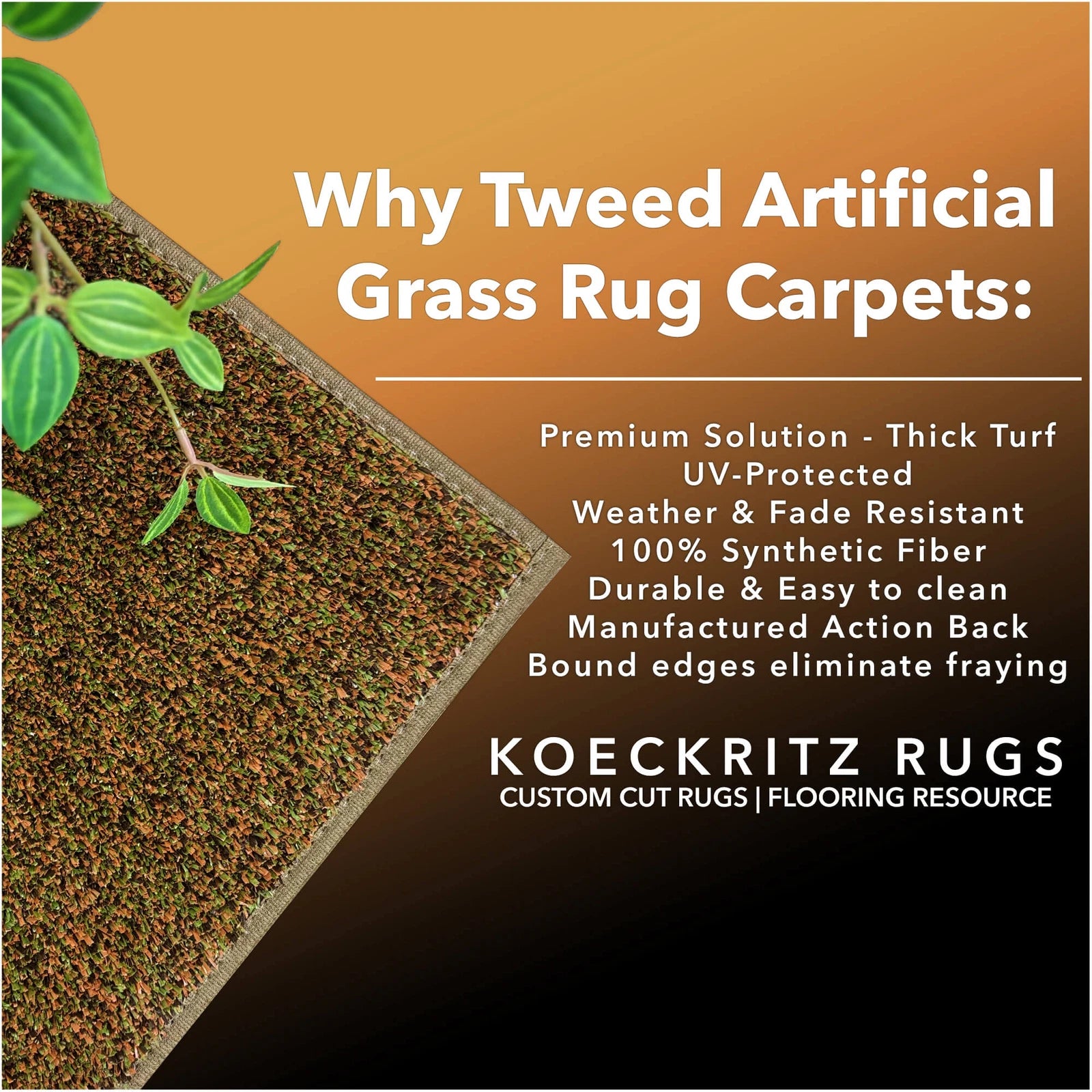 Cabana Tweed Artificial Grass Turf Rug – 3/8” Thick Ultra Turf Carpet, Custom Size, 7 Colors