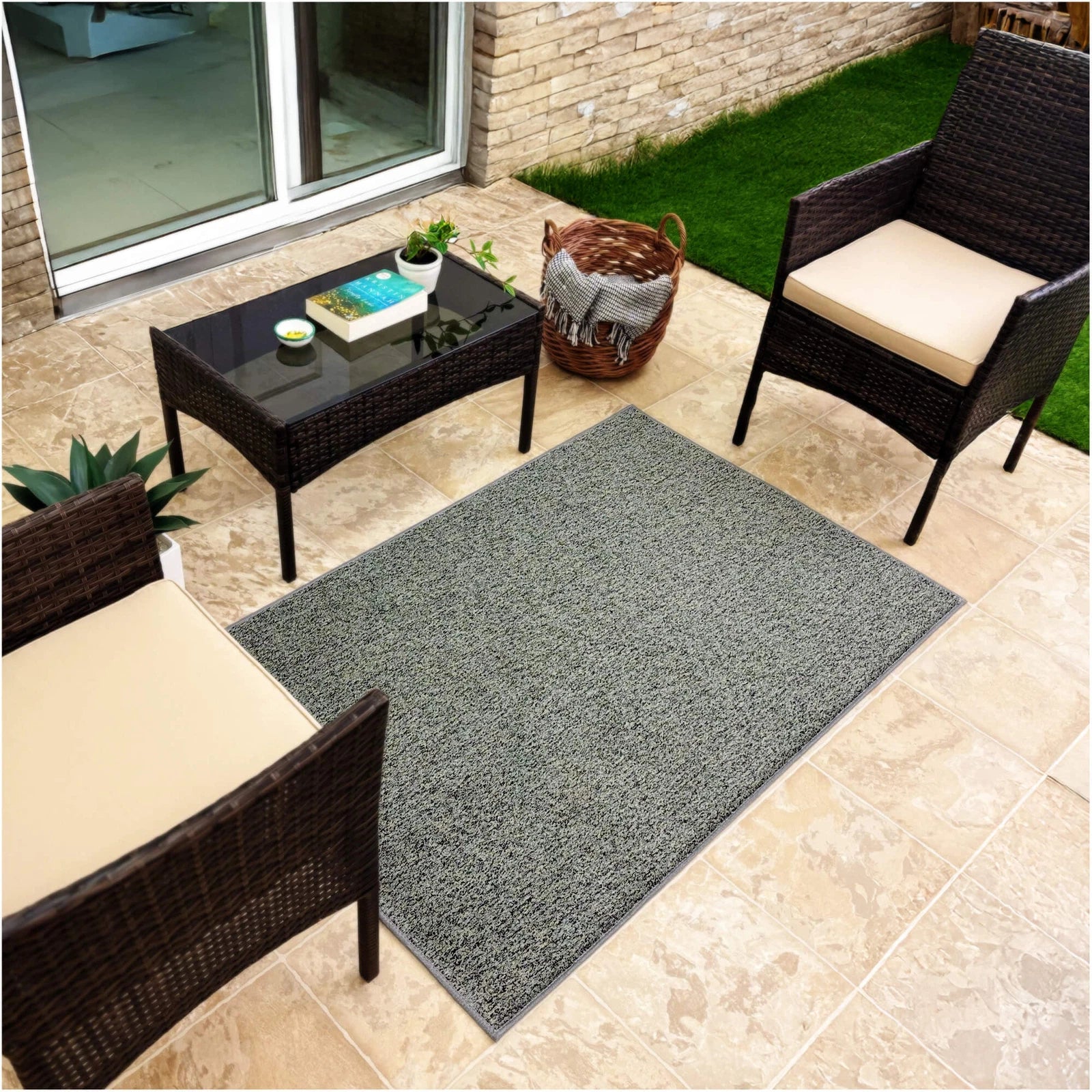 Cabana Tweed Artificial Grass Turf Rug – 3/8” Thick Ultra Turf Carpet, Custom Size, 7 Colors