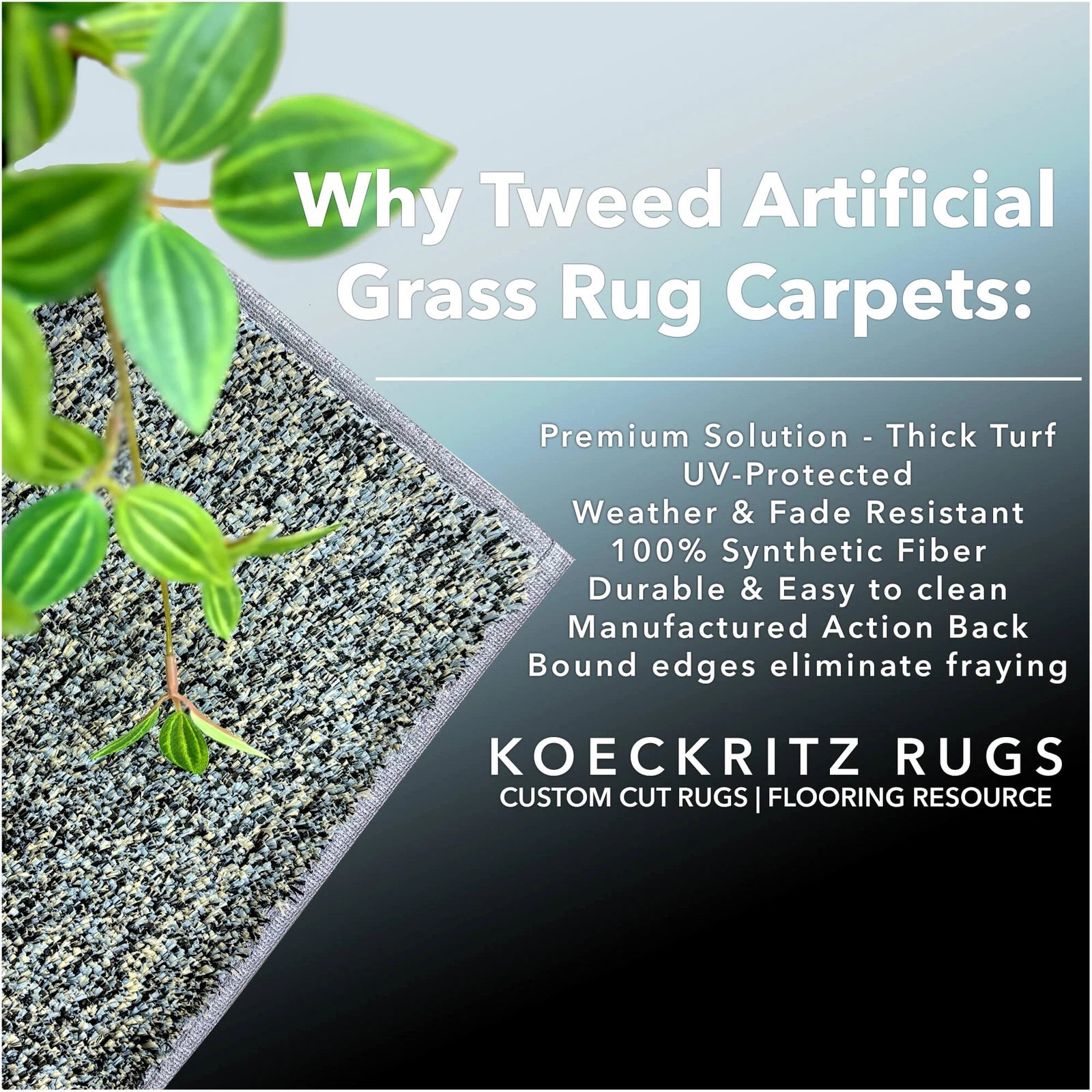 Cabana Tweed Artificial Grass Turf Rug – 3/8” Thick Ultra Turf Carpet, Custom Size, 7 Colors