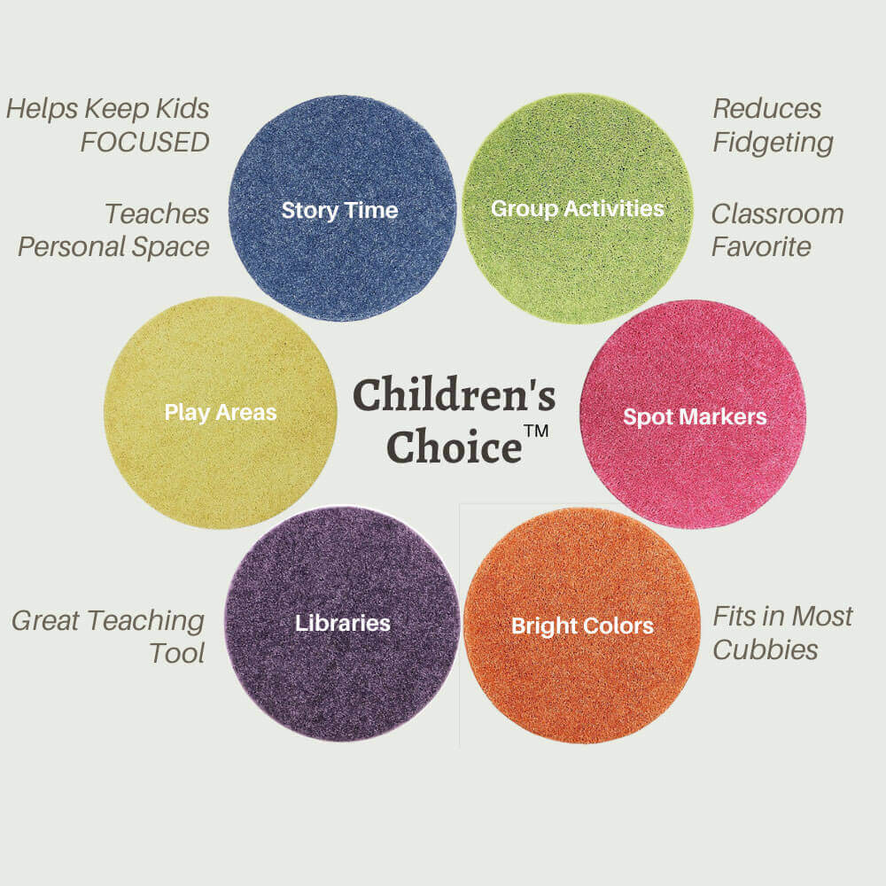 Children’s Carpet Circle Seats – Bright Multi, 18” Round Classroom Floor Cushions