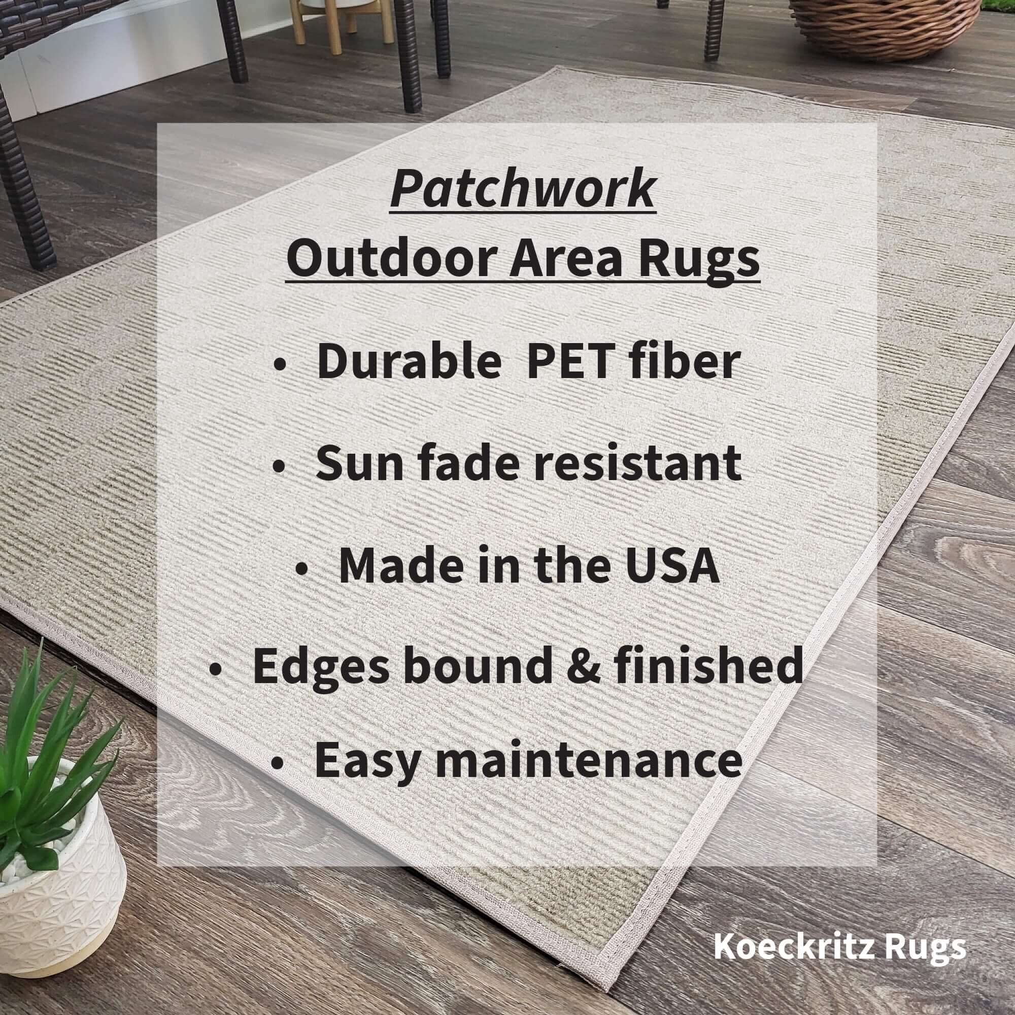 Patchwork Indoor Outdoor Area Rug – Recycled PET, Custom Size