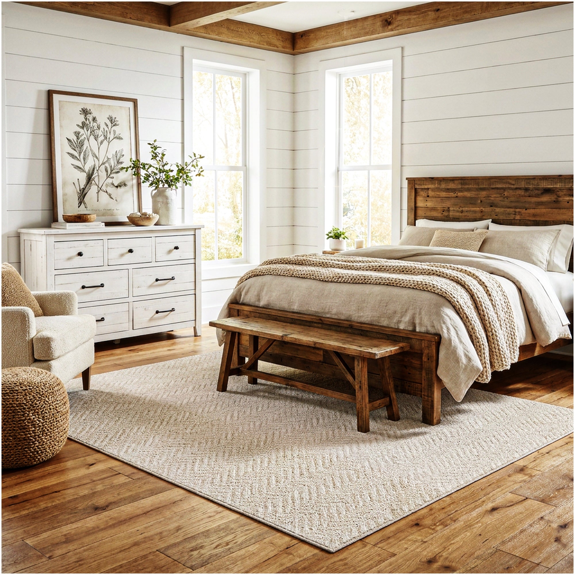 Neutral Geometric Weave Indoor Area Rug | Standard Sizes & Colors