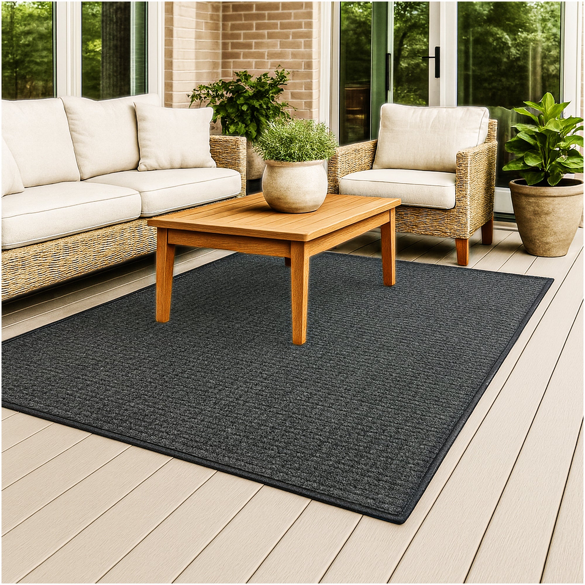 Interlace Waffle Pattern Indoor & Outdoor Rug – Eco-Friendly PET Fiber, Custom Sizes