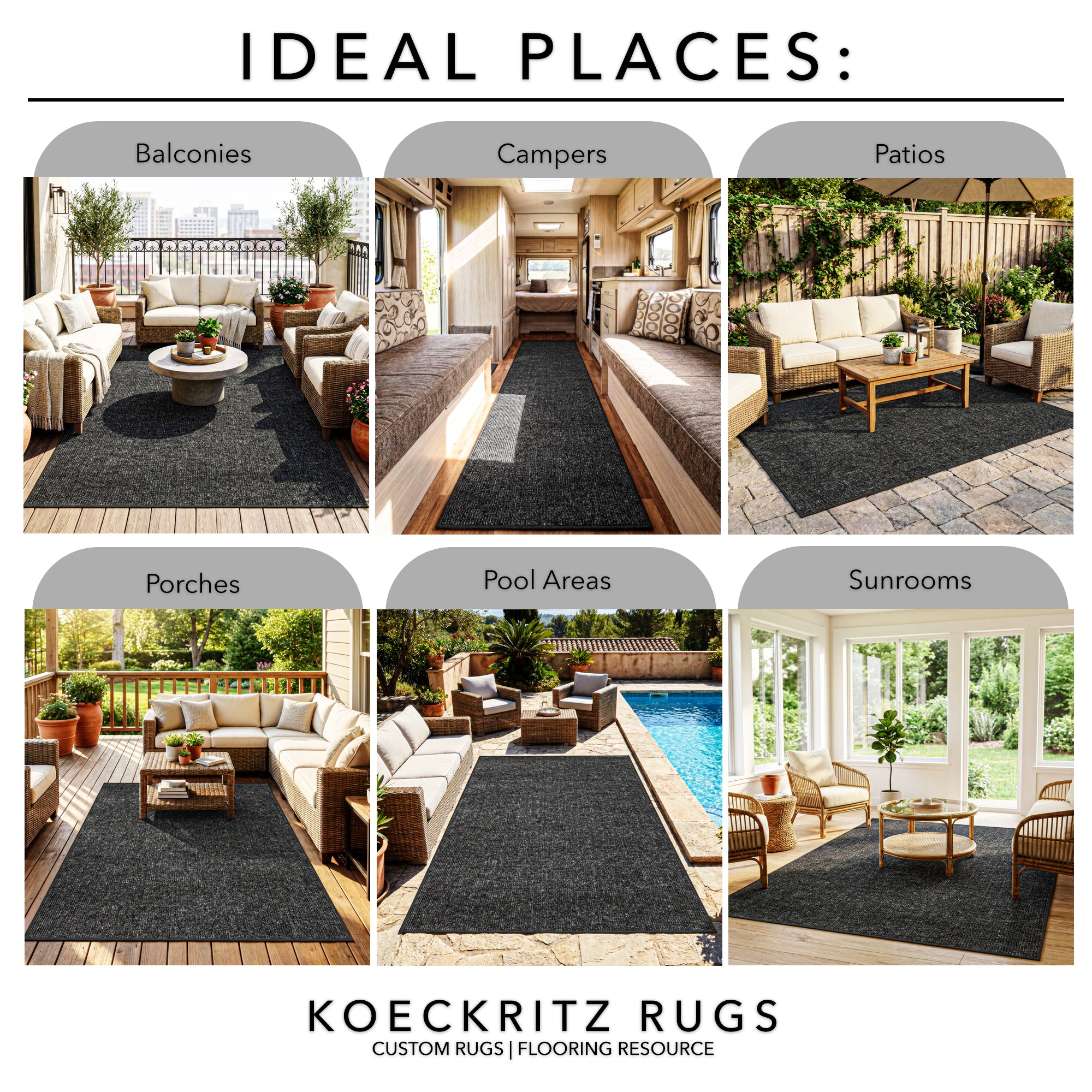 Wassaw Ribbed Indoor/Outdoor Area Rug – Lightweight PET Fiber, 6 Colors
