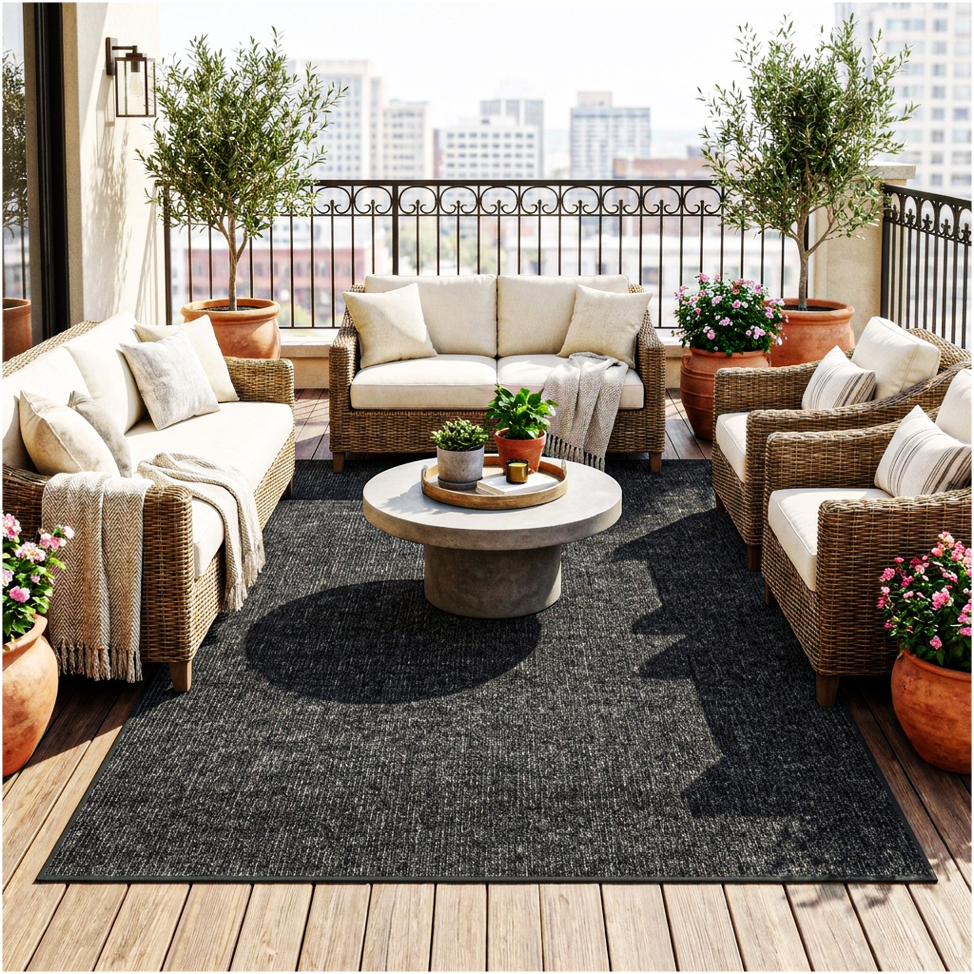 Wassaw Ribbed Indoor/Outdoor Area Rug – Lightweight PET Fiber, 6 Colors