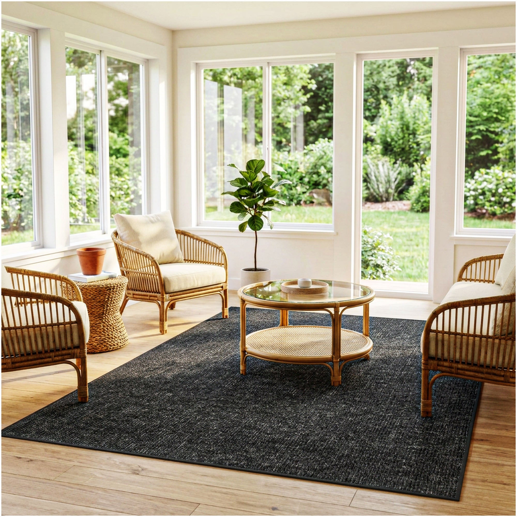 Wassaw Ribbed Indoor/Outdoor Area Rug – Lightweight PET Fiber, 6 Colors