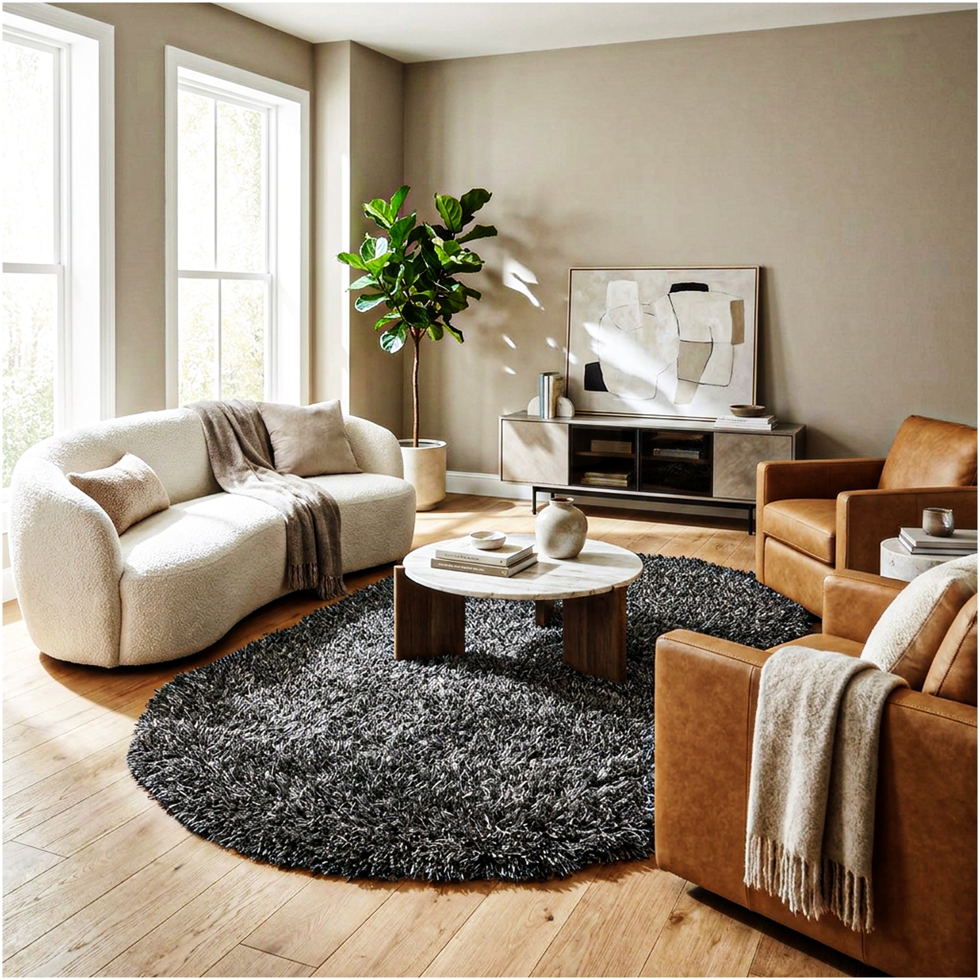 Black Marble Shag Area Rug | Ultra Soft Plush Rectangle Rug
