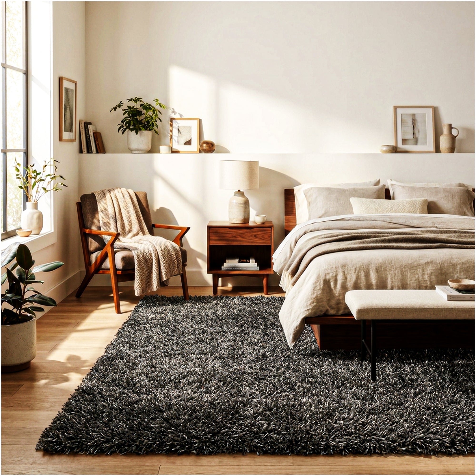 Black Marble Shag Area Rug | Ultra Soft Plush Rectangle Rug