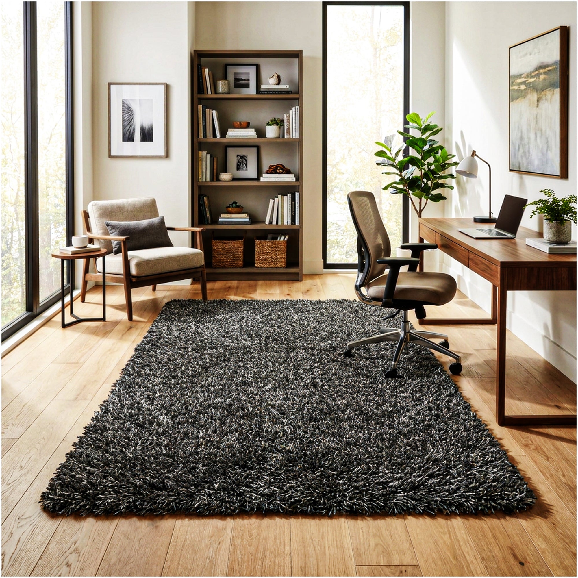 Black Marble Shag Area Rug | Ultra Soft Plush Rectangle Rug