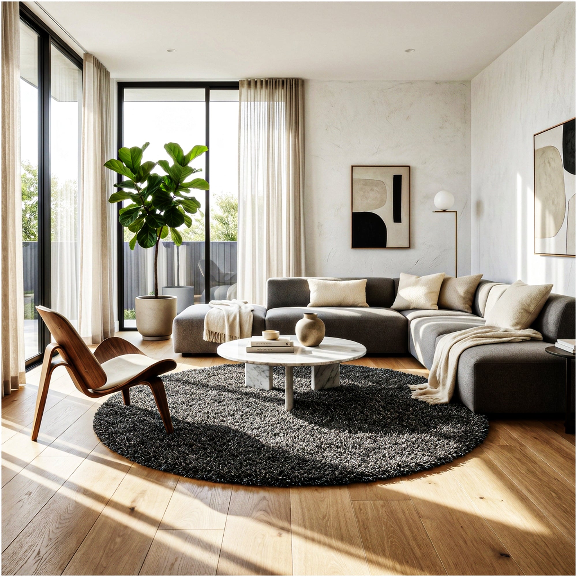 Black Marble Shag Area Rug | Ultra Soft Plush Rectangle Rug