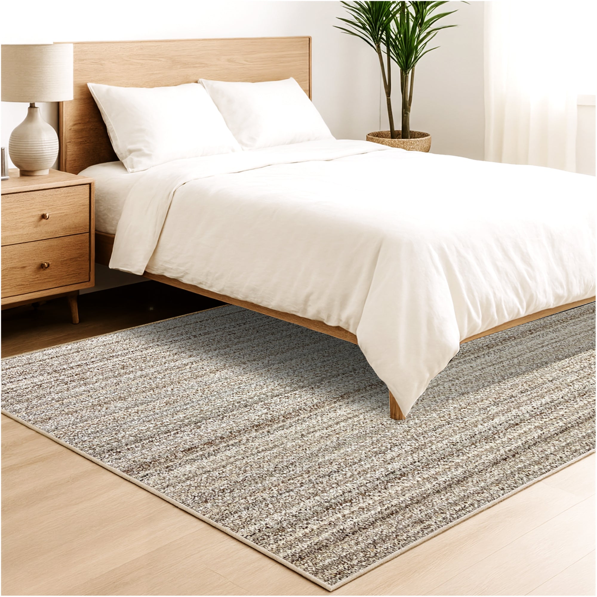 Boho Striped Beige Recycled Berber Loop Area Rug – Custom Size Indoor Carpet