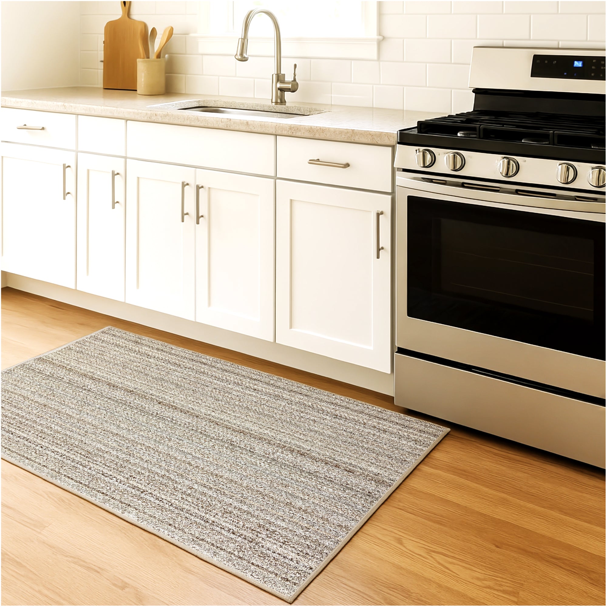 Boho Striped Beige Recycled Berber Loop Area Rug – Custom Size Indoor Carpet