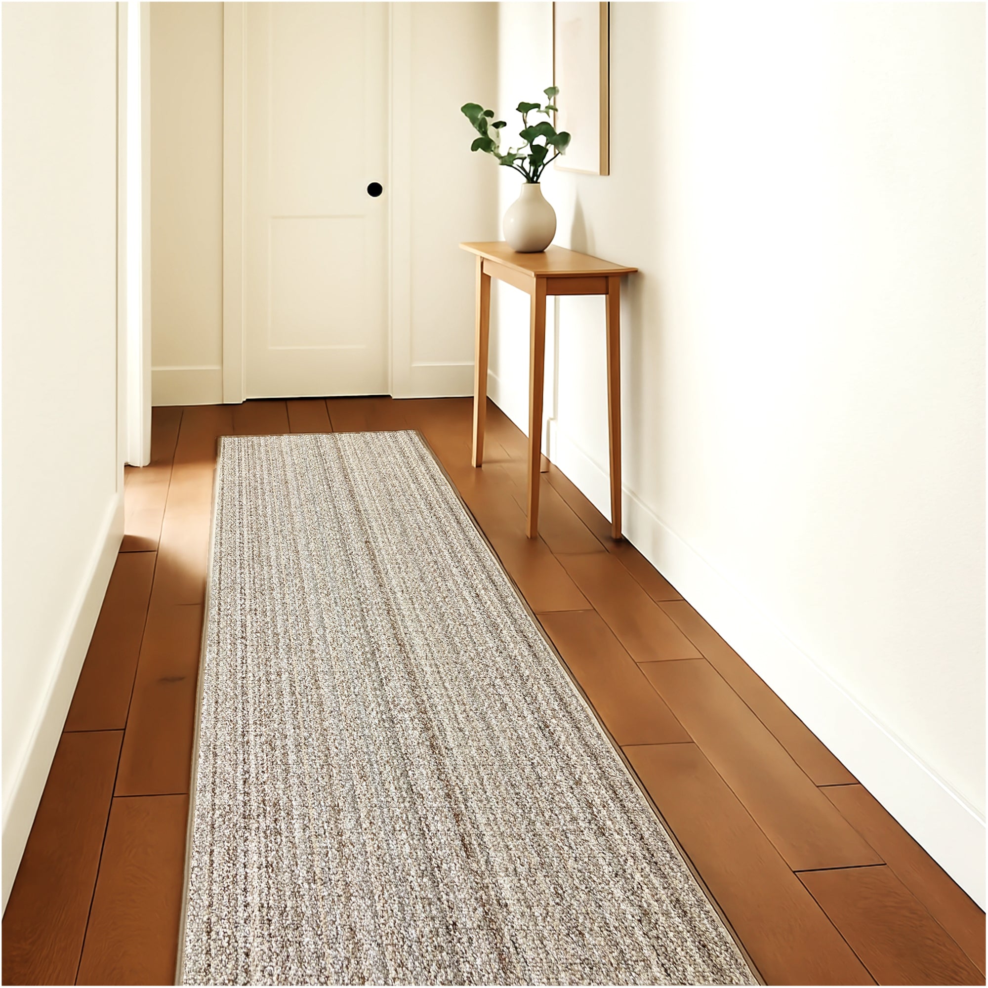 Boho Striped Beige Recycled Berber Loop Area Rug – Custom Size Indoor Carpet