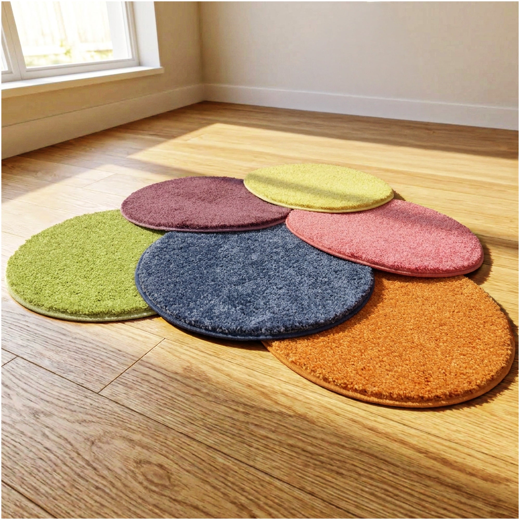 Children’s Carpet Circle Seats – Bright Multi, 18” Round Classroom Floor Cushions