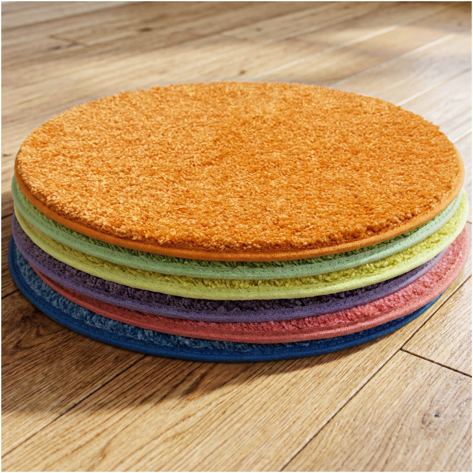 Children’s Carpet Circle Seats – Bright Multi, 18” Round Classroom Floor Cushions