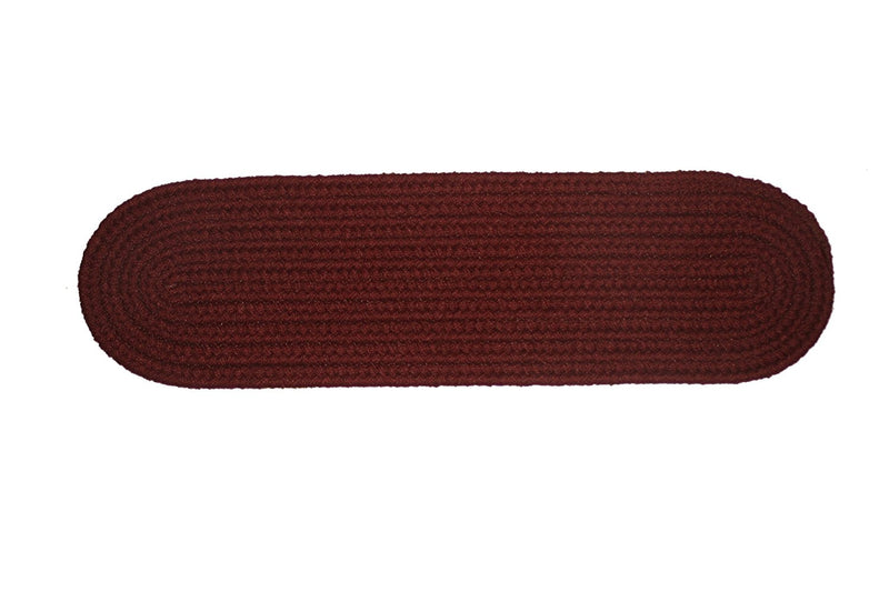 Rhody Burgundy Braided Stair Treads – 8" x 28" Oval | Set of 13