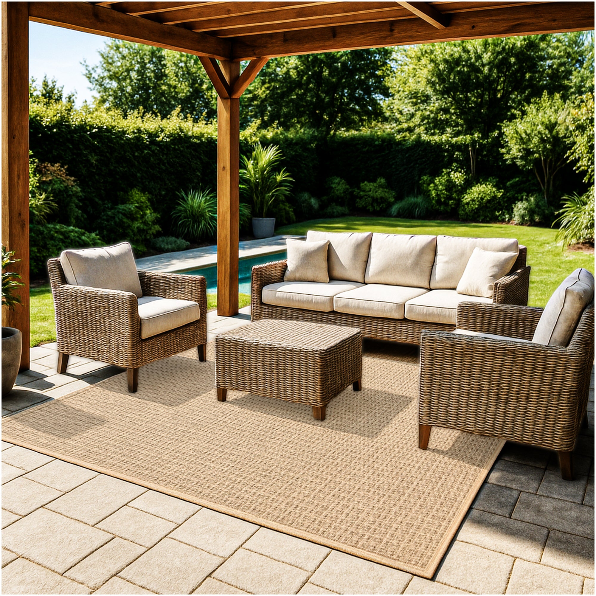 Interlace Waffle Pattern Indoor & Outdoor Rug – Eco-Friendly PET Fiber, Custom Sizes