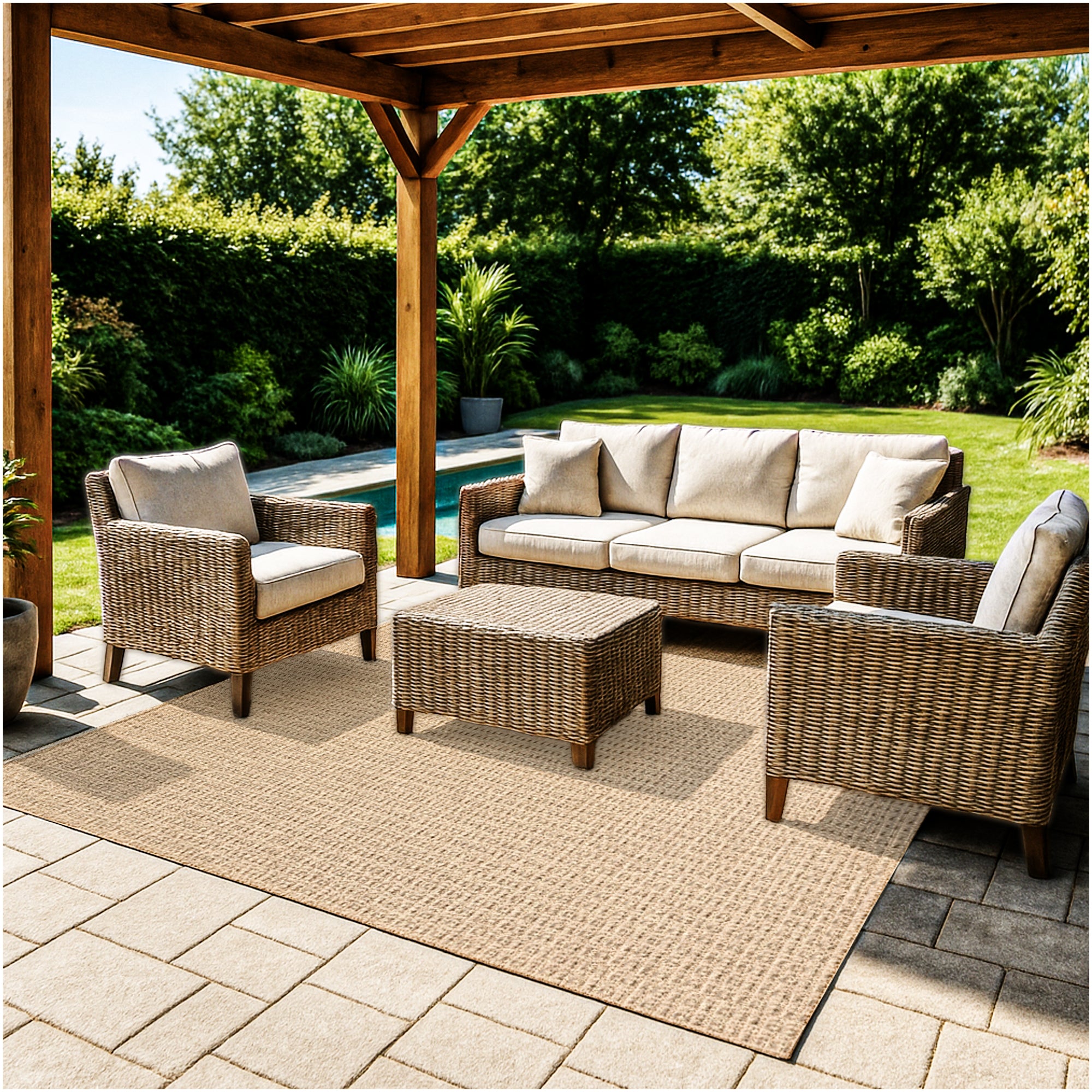 Interlace Waffle Pattern Indoor & Outdoor Rug – Eco-Friendly PET Fiber, Custom Sizes