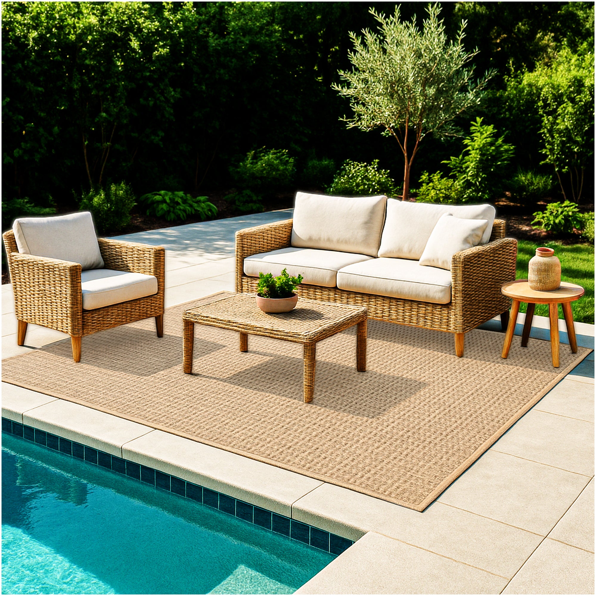 Interlace Waffle Pattern Indoor & Outdoor Rug – Eco-Friendly PET Fiber, Custom Sizes