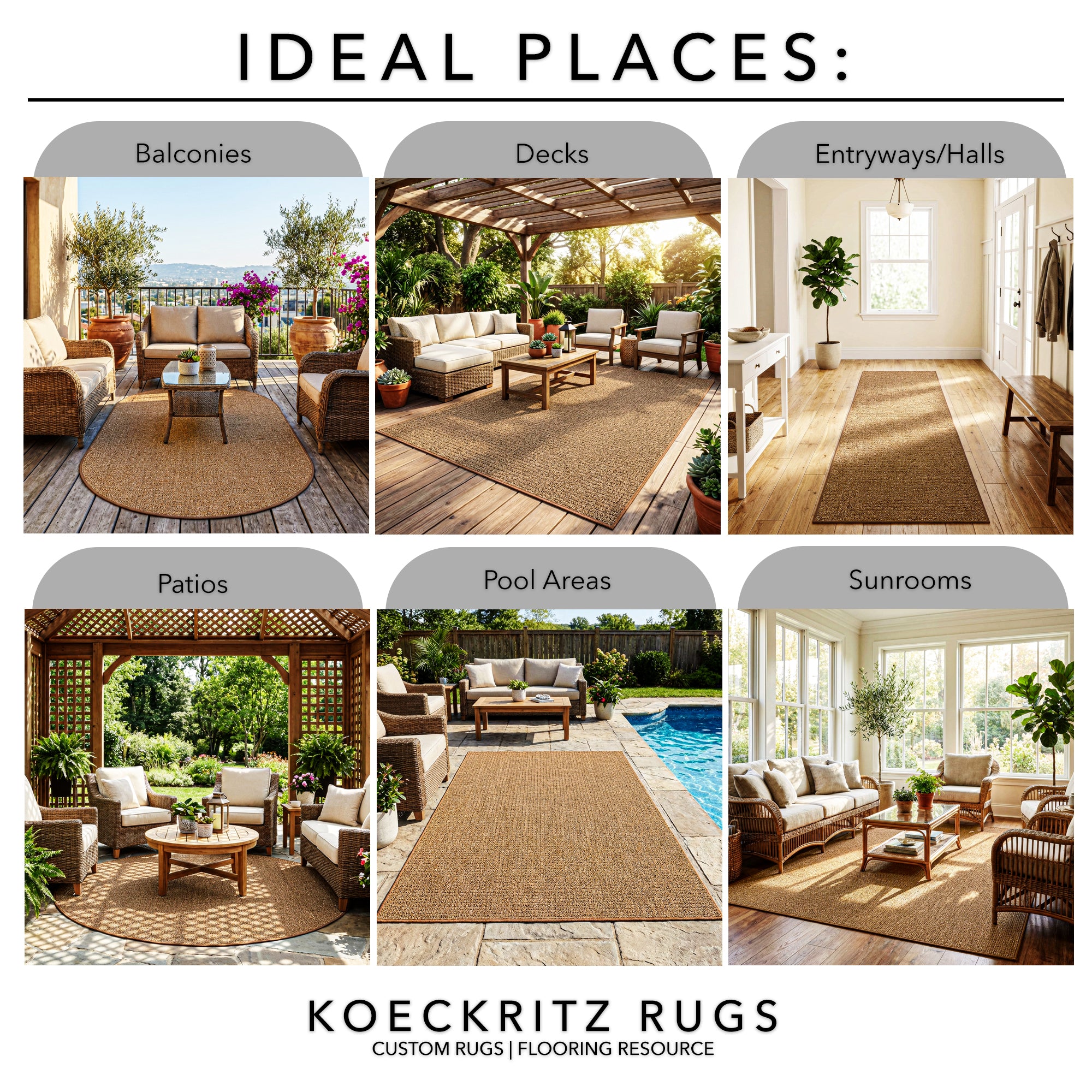 Casual Boucle Indoor/Outdoor Area Rug – Custom Sizes, 6 Colors