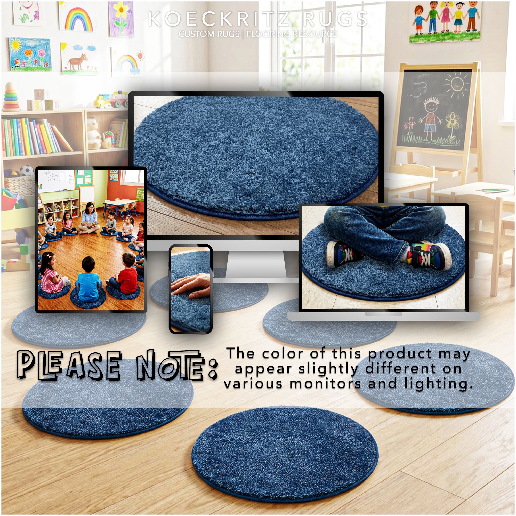 Children’s Classroom Carpet Circle Seats – Multiple Colors | 18” Round Soft Floor Cushions