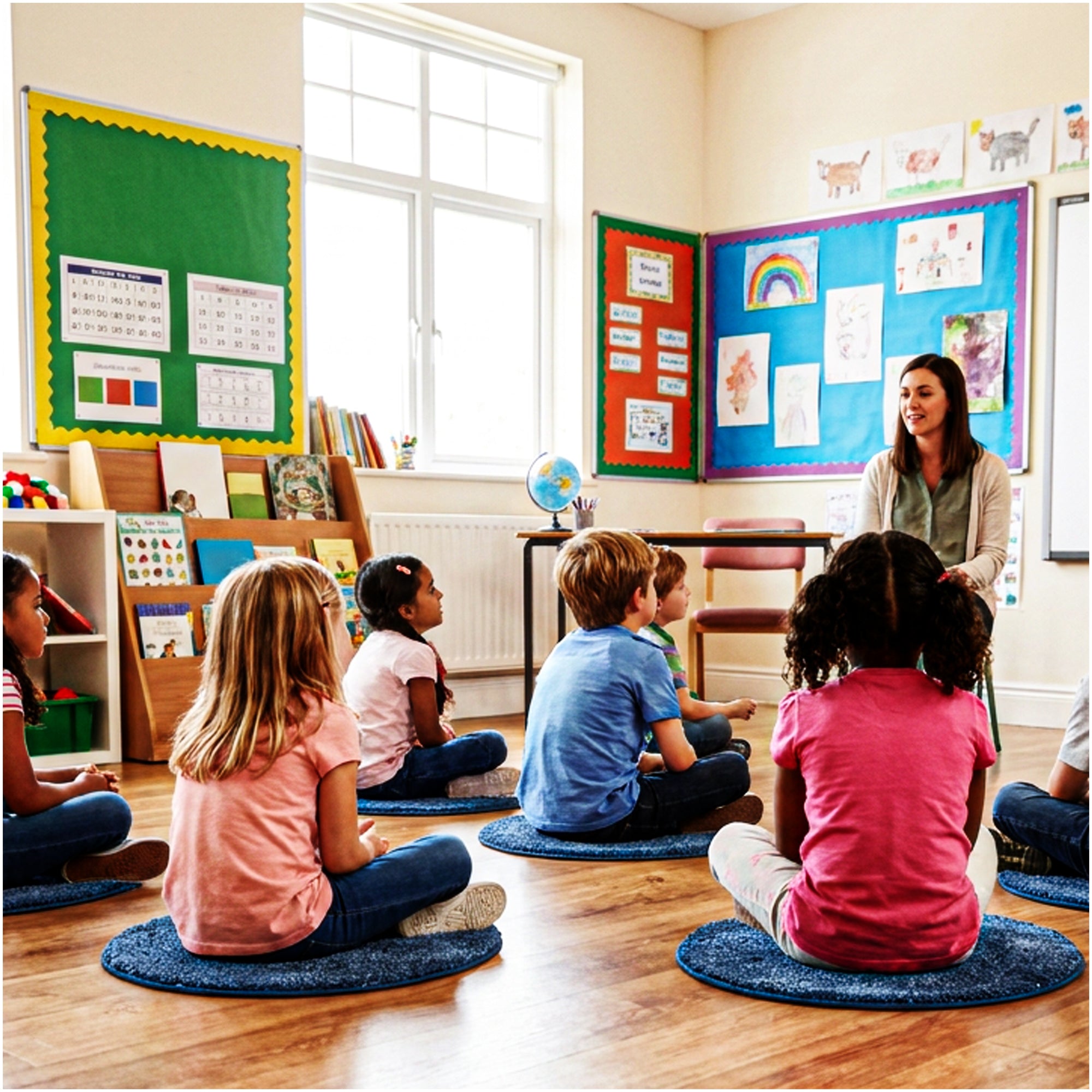 Children’s Classroom Carpet Circle Seats – Multiple Colors | 18” Round Soft Floor Cushions