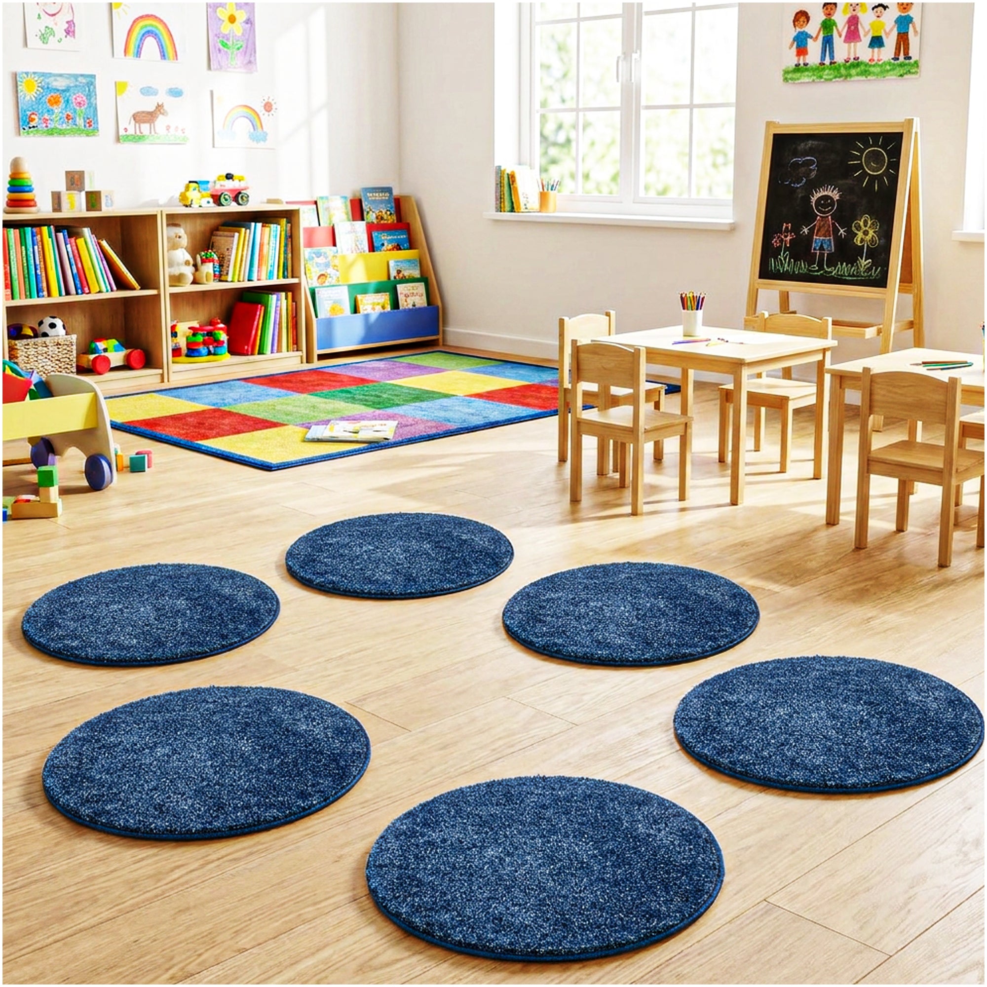 Children’s Classroom Carpet Circle Seats – Multiple Colors | 18” Round Soft Floor Cushions