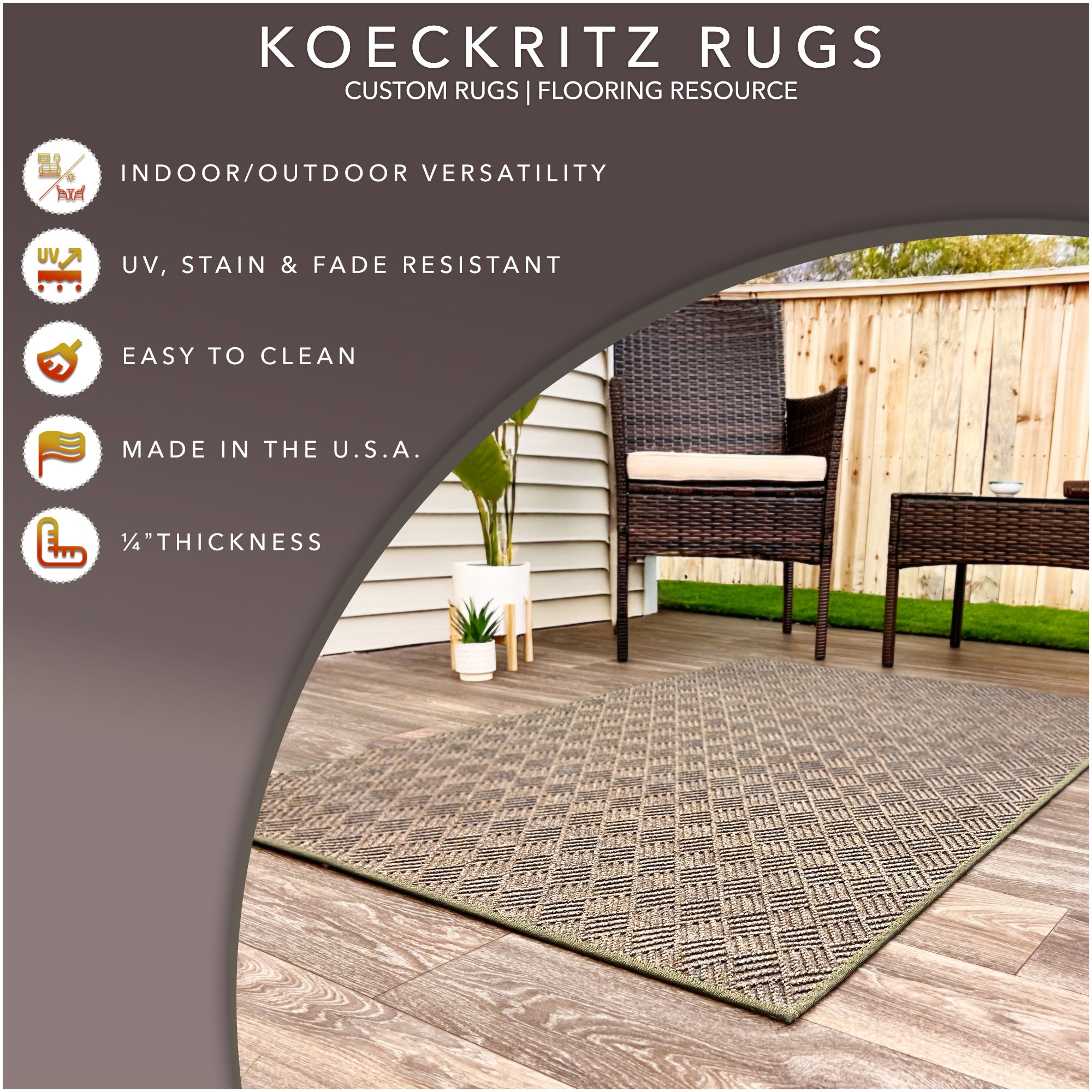 Dreamweaver Indoor/Outdoor Area Rug | Custom Size & Shape, 1/4" Thick