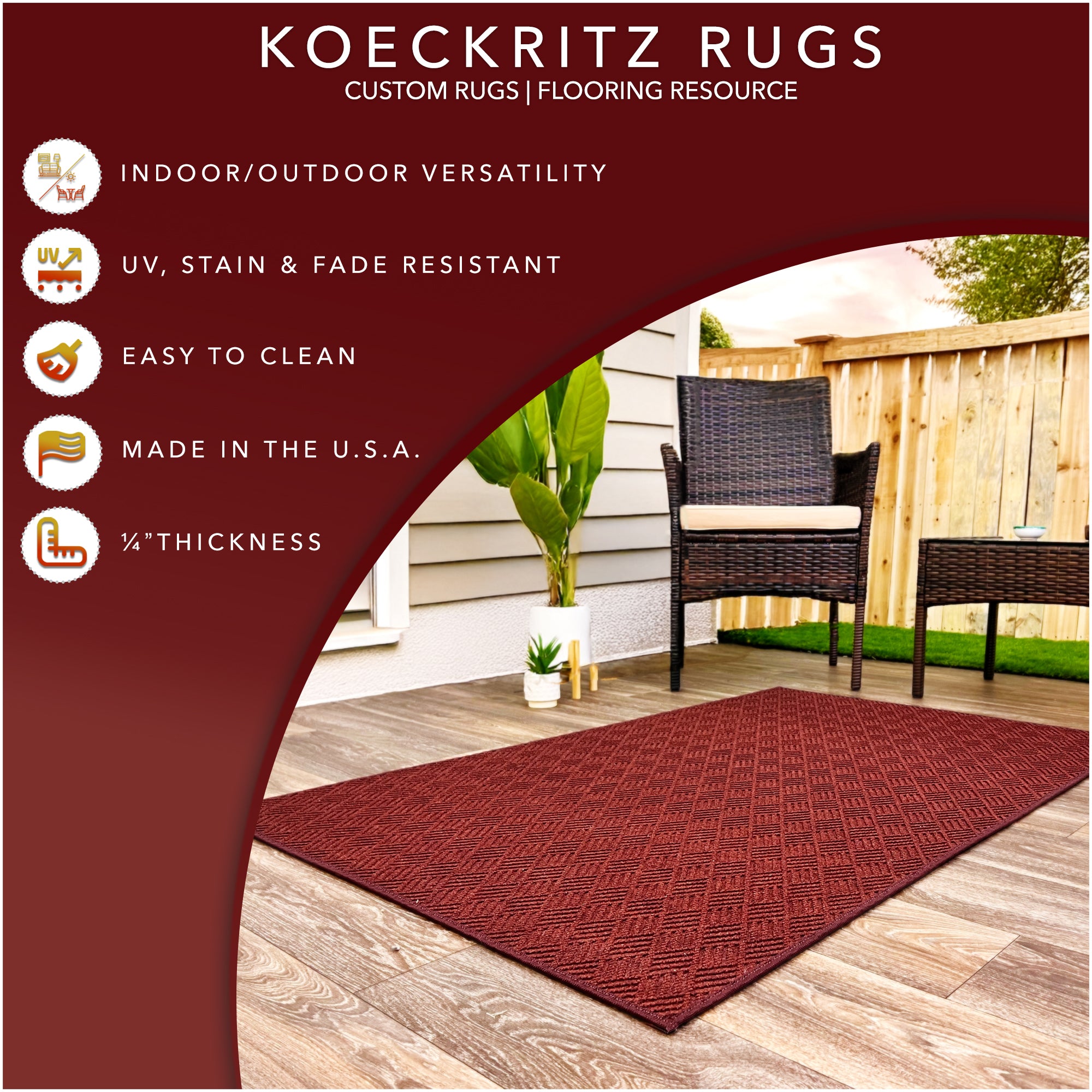 Dreamweaver Indoor/Outdoor Area Rug | Custom Size & Shape, 1/4" Thick