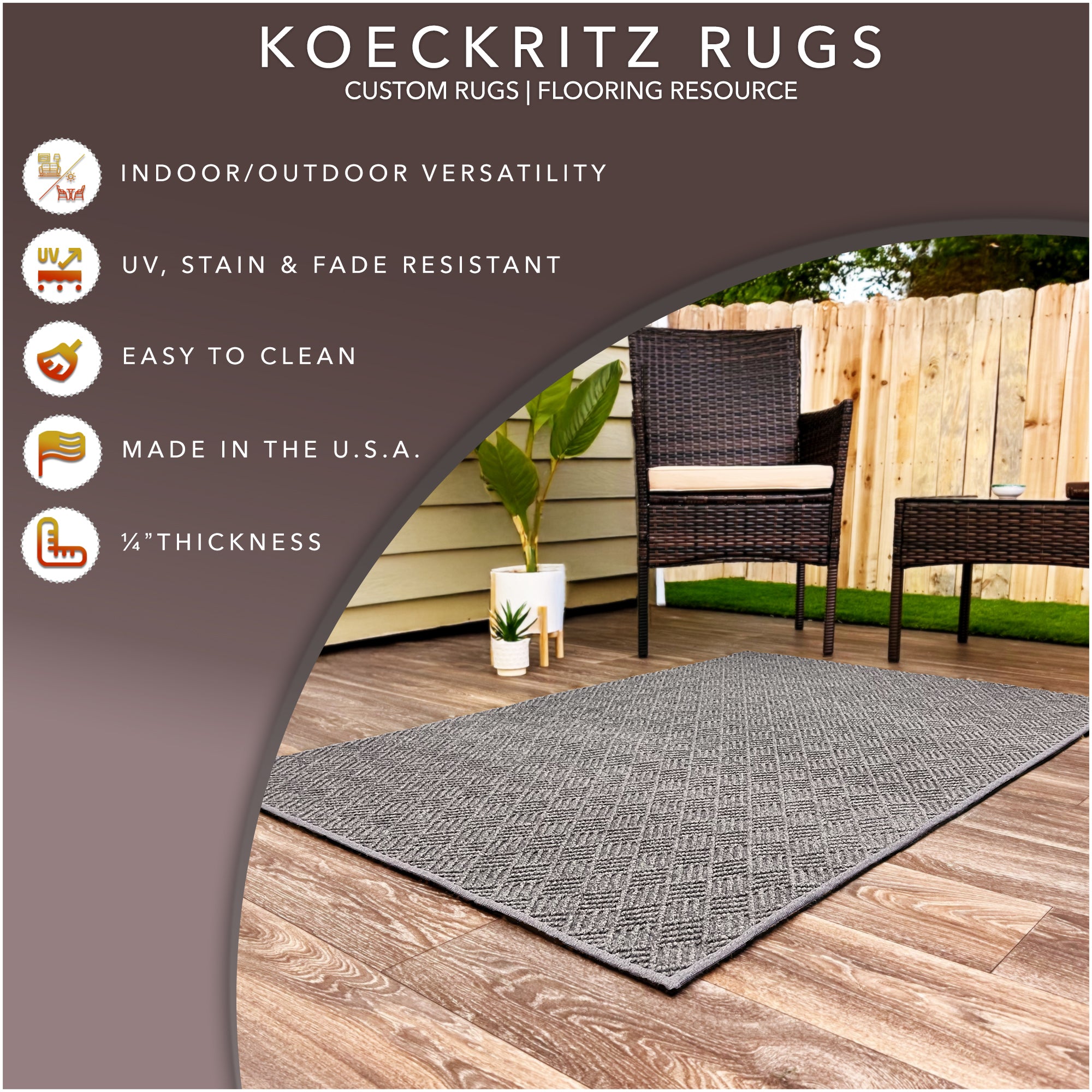 Dreamweaver Indoor/Outdoor Area Rug | Custom Size & Shape, 1/4" Thick