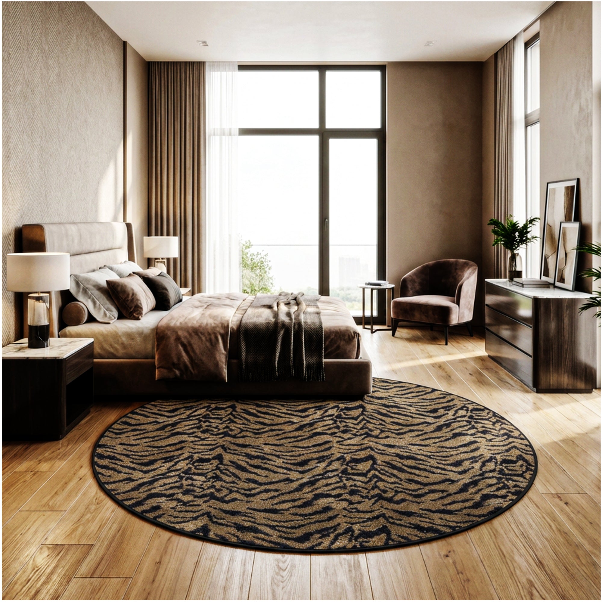 Exotic Journey Domo Tiger Pattern Indoor Area Rug – Custom Sizes