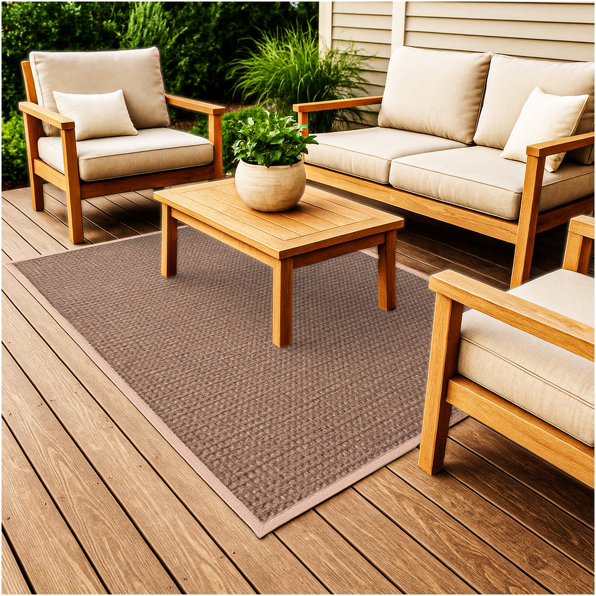 Interlace Waffle Pattern Indoor & Outdoor Rug – Eco-Friendly PET Fiber, Custom Sizes