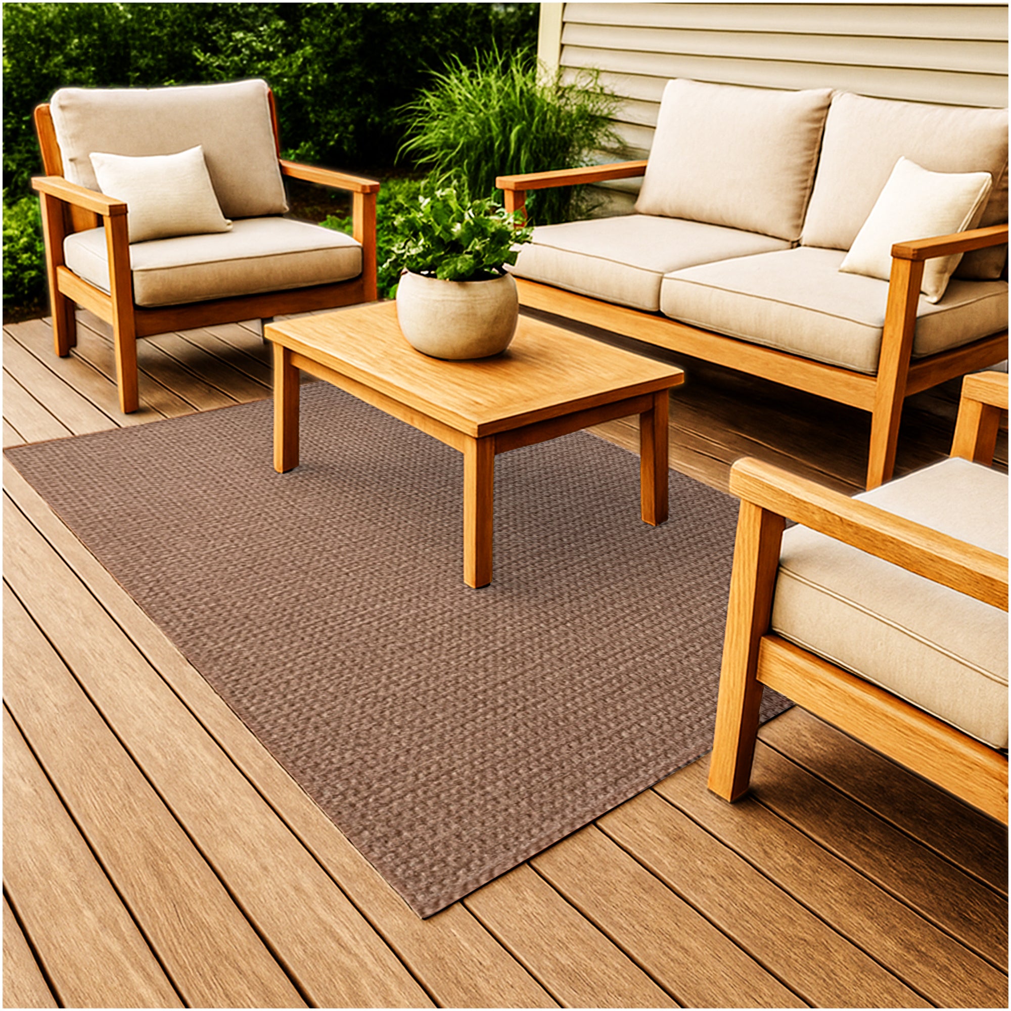 Interlace Waffle Pattern Indoor & Outdoor Rug – Eco-Friendly PET Fiber, Custom Sizes