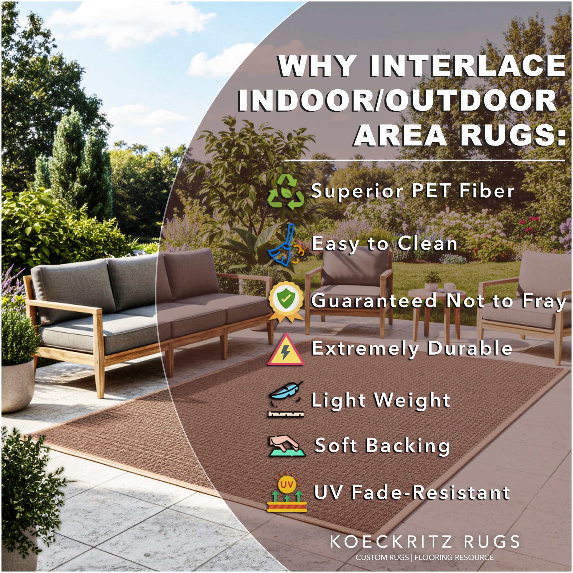 Interlace Waffle Pattern Indoor & Outdoor Rug – Eco-Friendly PET Fiber, Custom Sizes