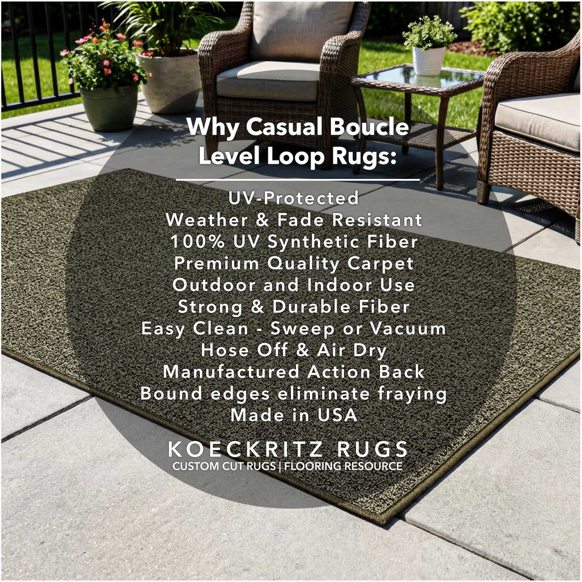 Casual Boucle Indoor/Outdoor Area Rug – Custom Sizes, 6 Colors