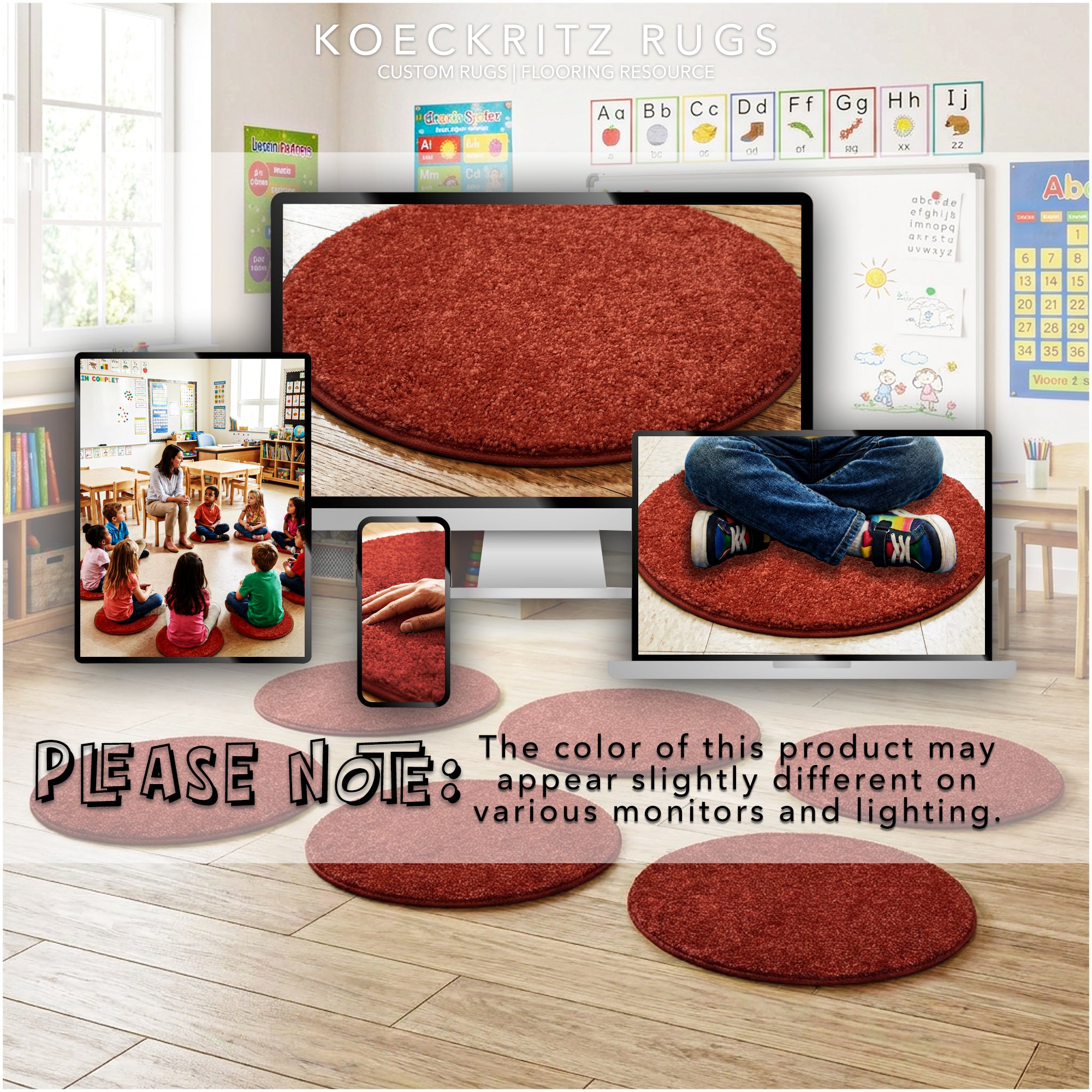 Children’s Classroom Carpet Circle Seats – Multiple Colors | 18” Round Soft Floor Cushions
