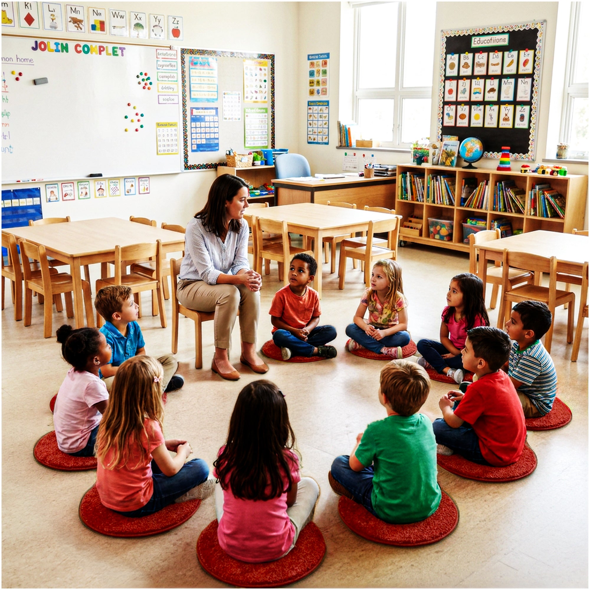Children’s Classroom Carpet Circle Seats – Multiple Colors | 18” Round Soft Floor Cushions