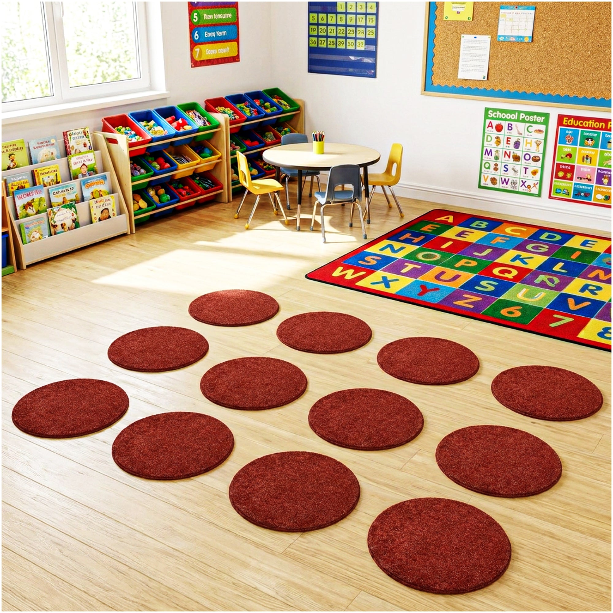 Children’s Classroom Carpet Circle Seats – Multiple Colors | 18” Round Soft Floor Cushions