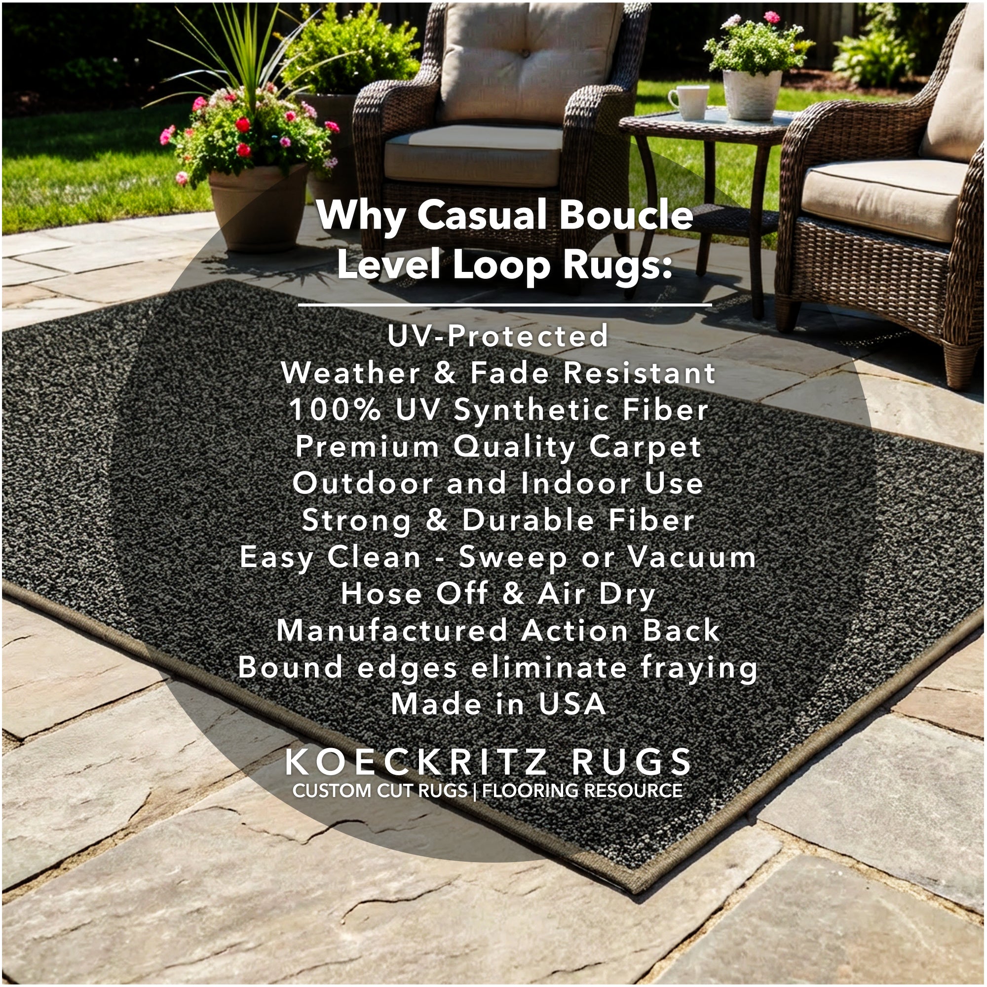 Casual Boucle Indoor/Outdoor Area Rug – Custom Sizes, 6 Colors