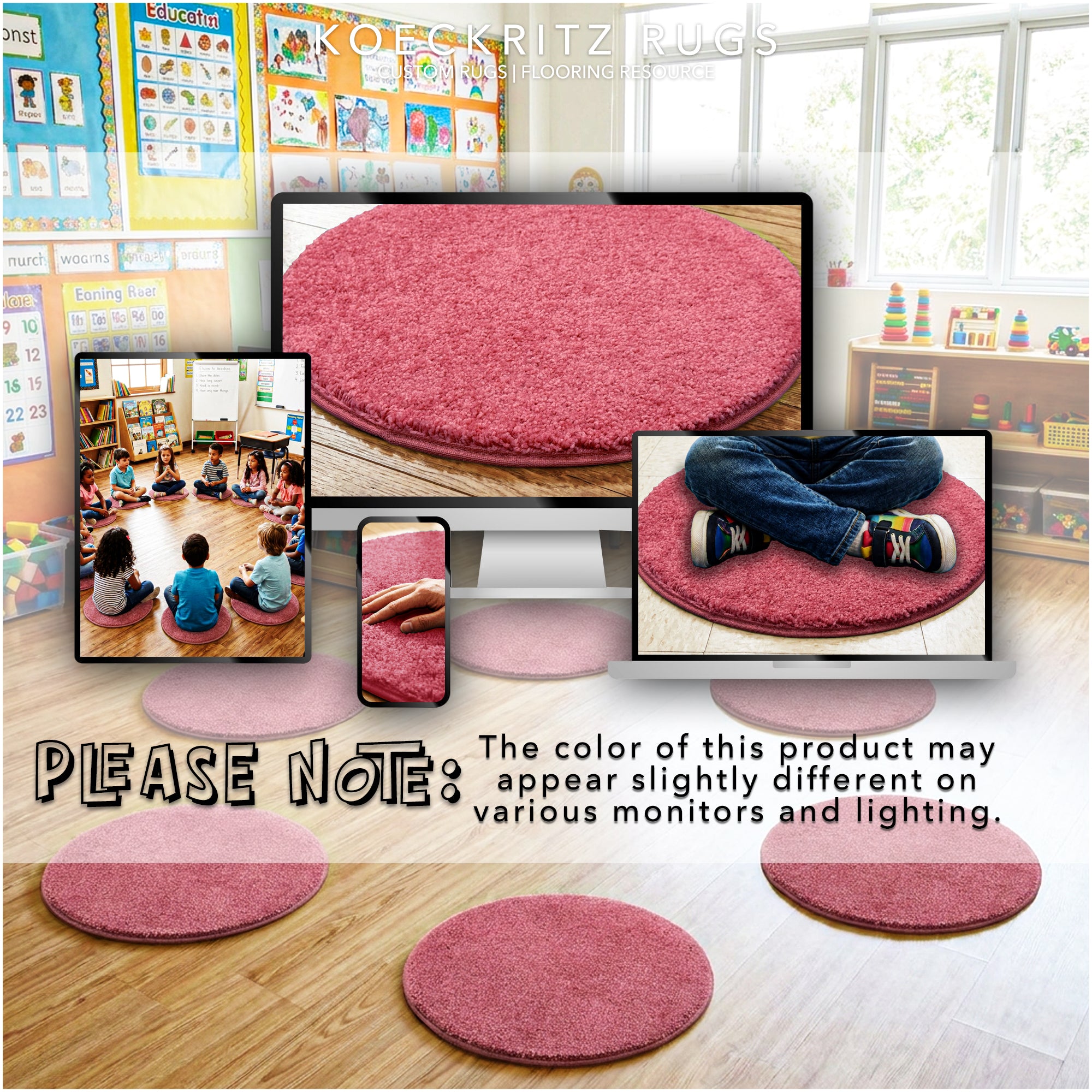 Children’s Classroom Carpet Circle Seats – Multiple Colors | 18” Round Soft Floor Cushions