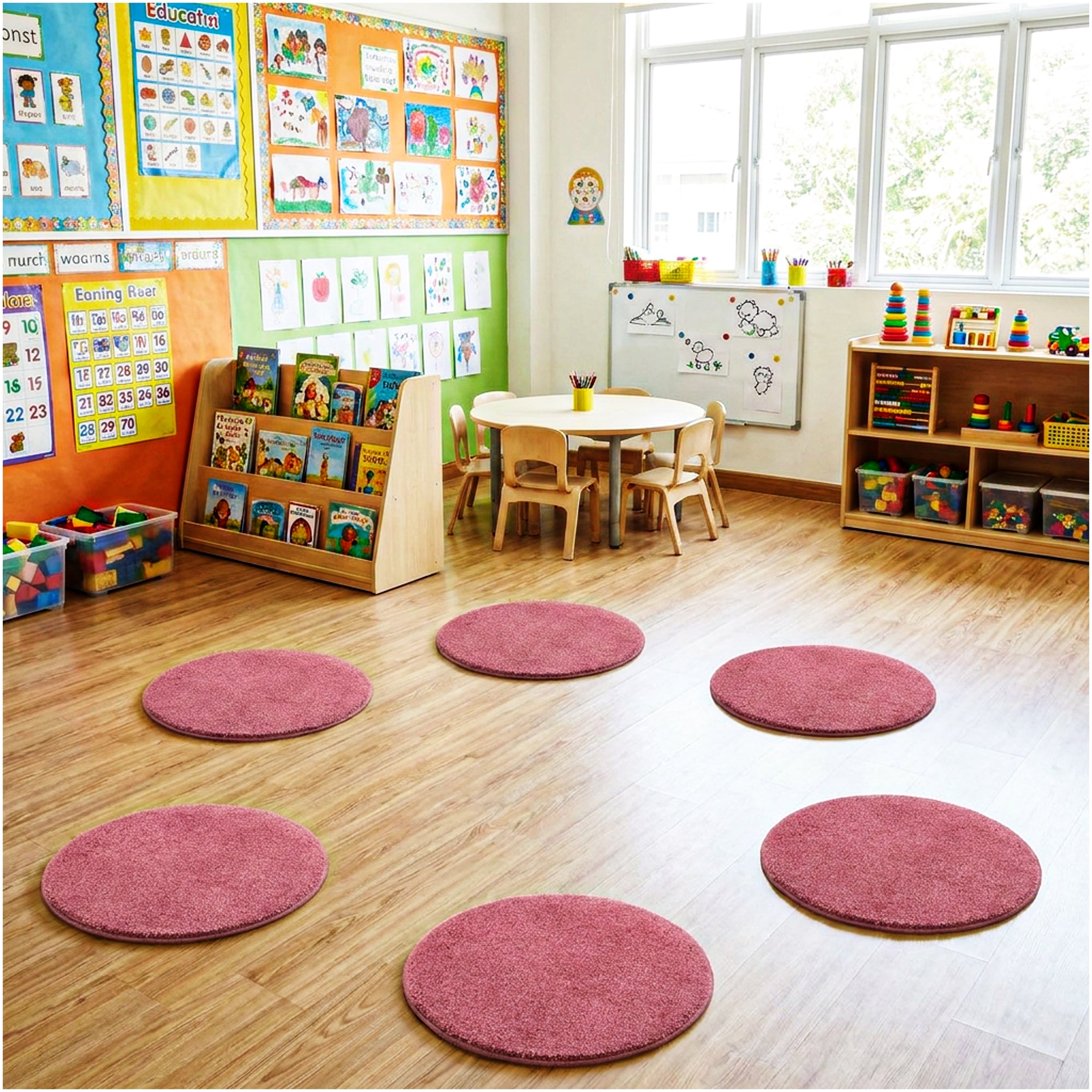 Children’s Classroom Carpet Circle Seats – Multiple Colors | 18” Round Soft Floor Cushions