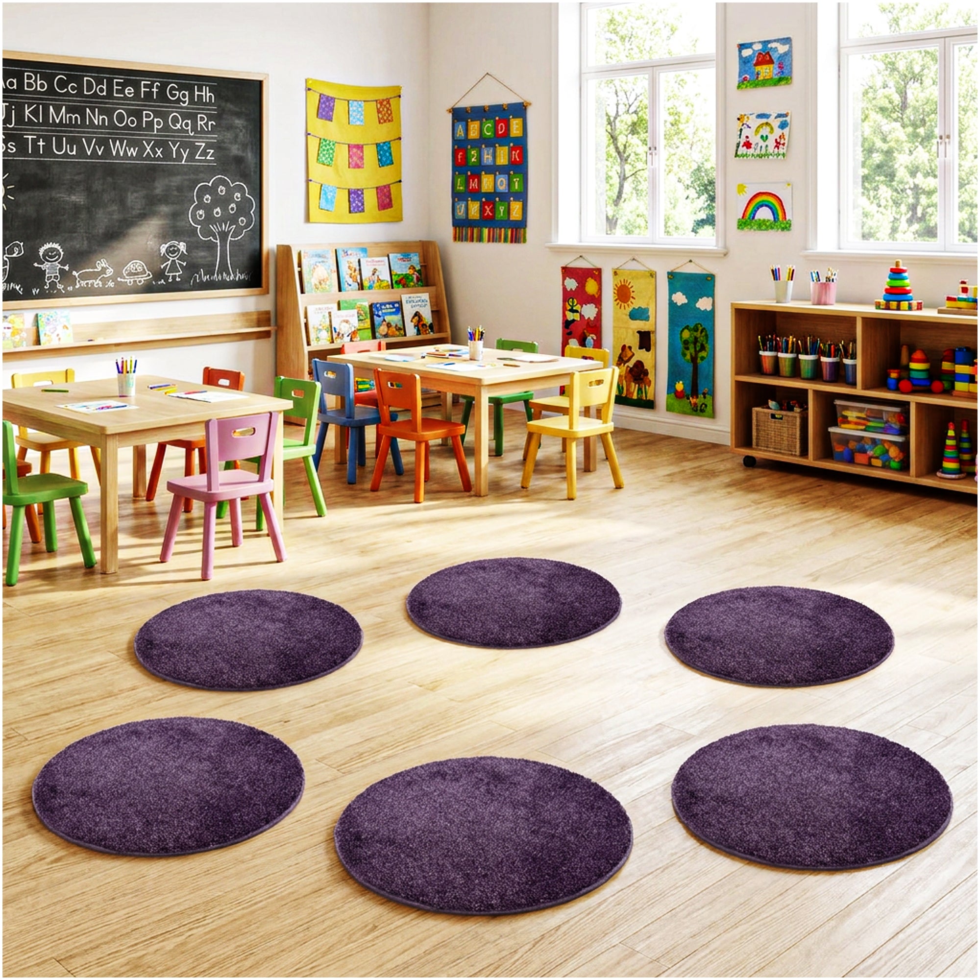 Children’s Classroom Carpet Circle Seats – Multiple Colors | 18” Round Soft Floor Cushions