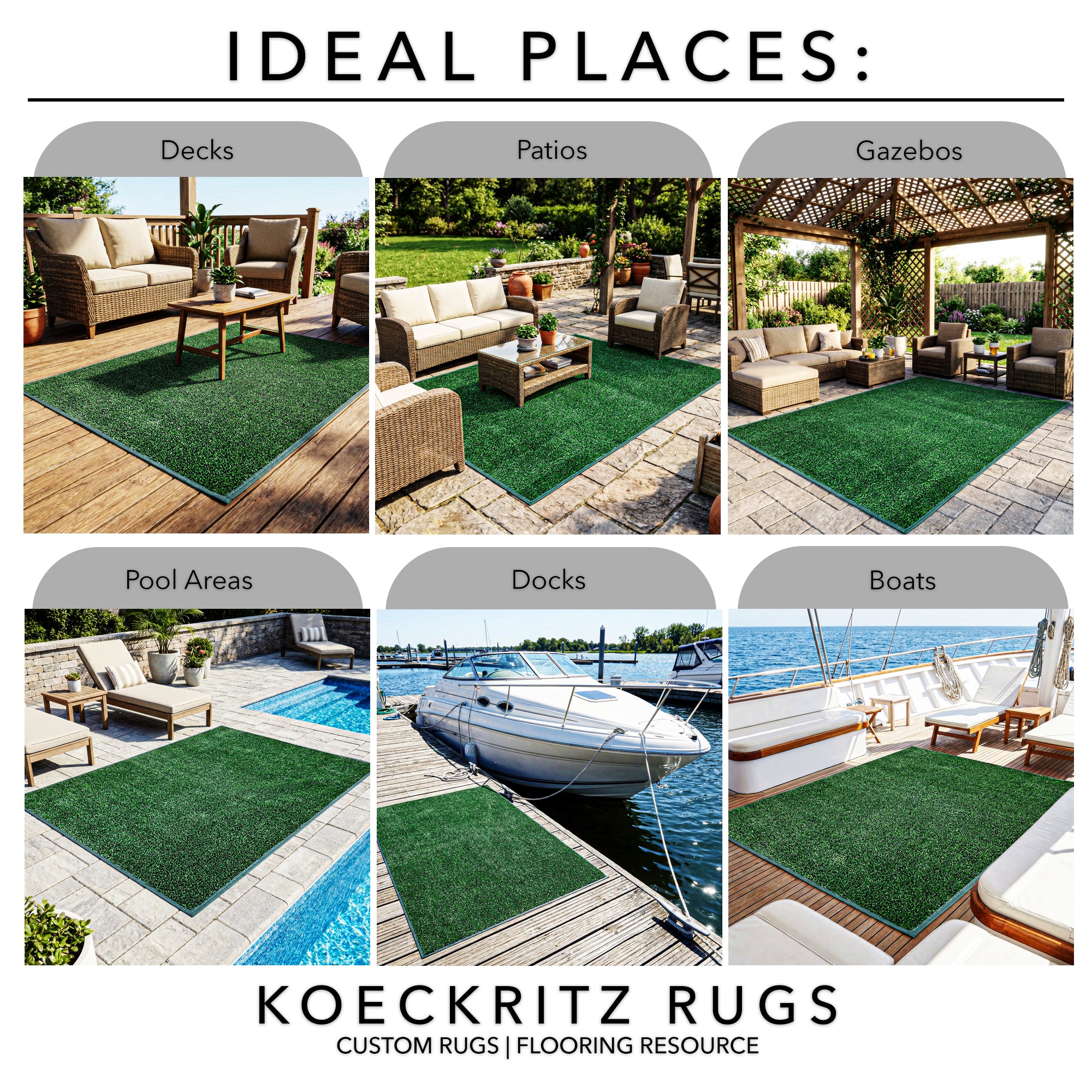 Indoor/Outdoor Artificial Grass Rugs – Lightweight, Standard Sizes, 6 Colors