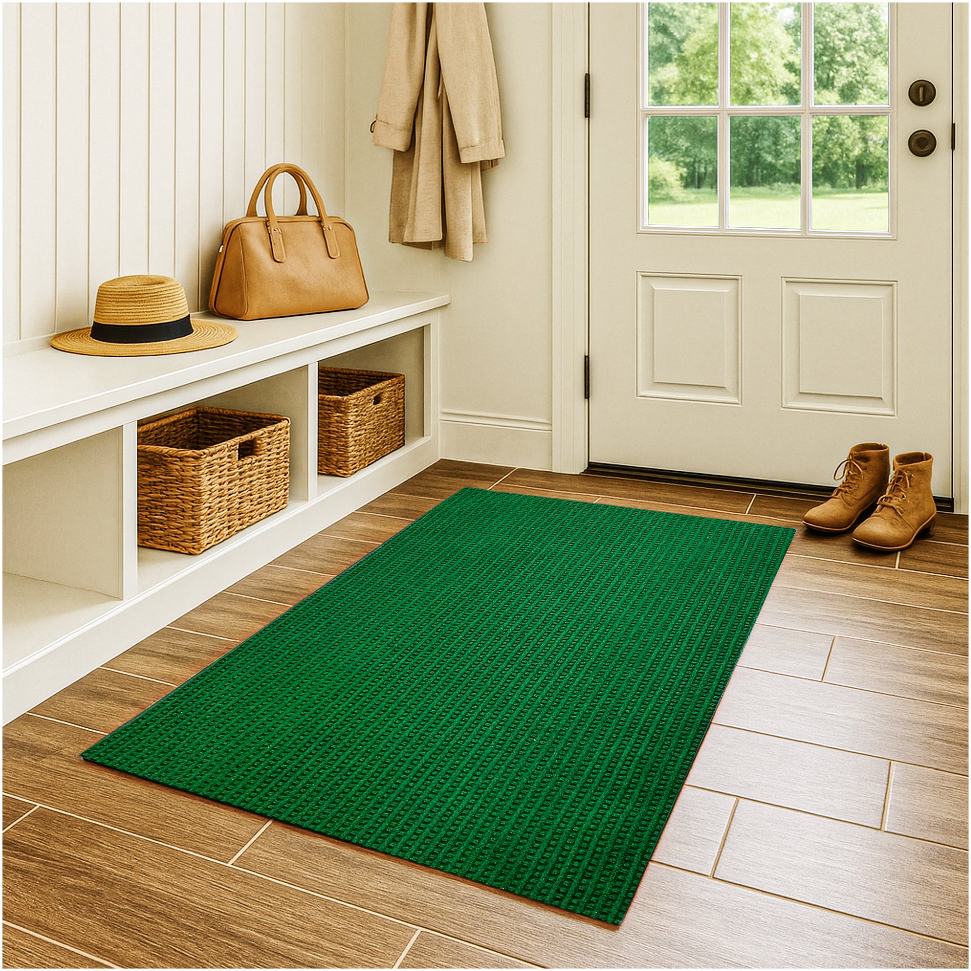 Interlace Waffle Pattern Indoor & Outdoor Rug – Eco-Friendly PET Fiber, Custom Sizes